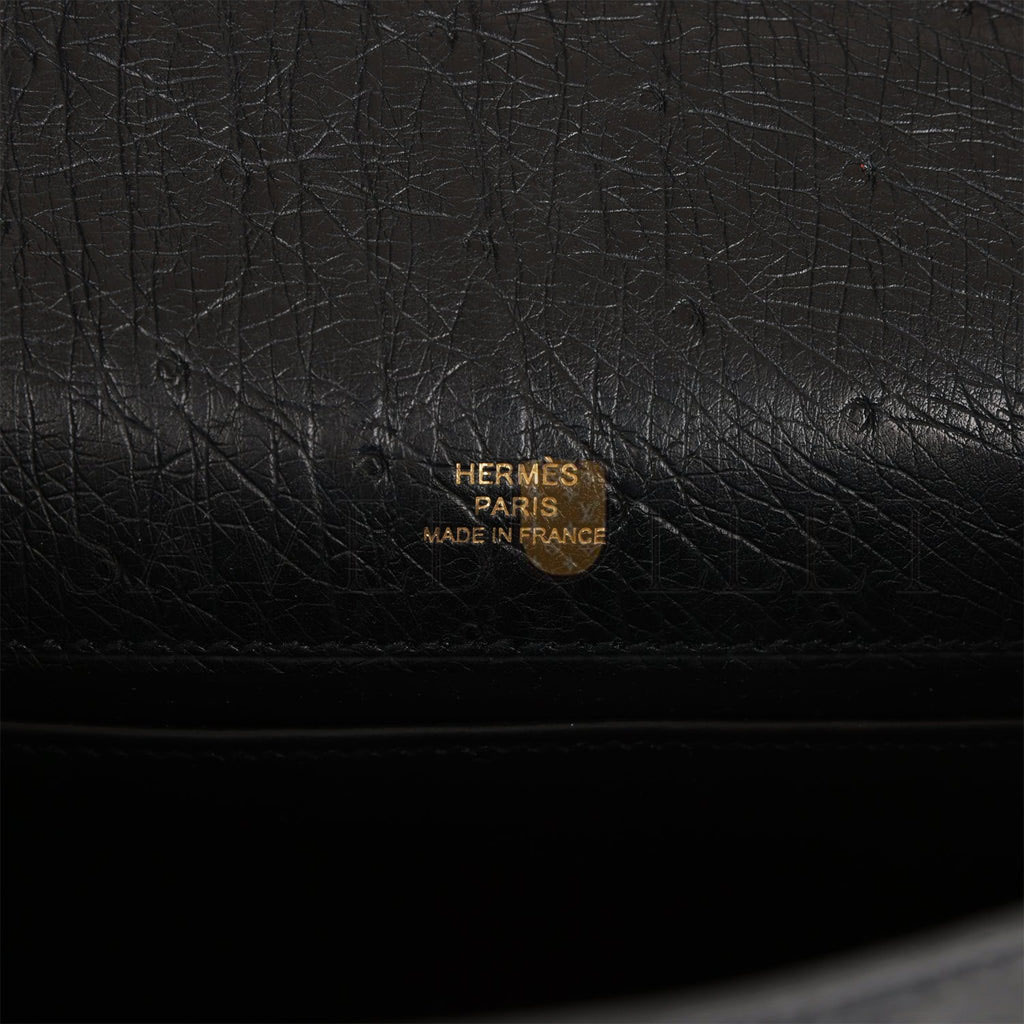 H**mes kelly pochette black ostrich gold hardware   (22*12*13cm)