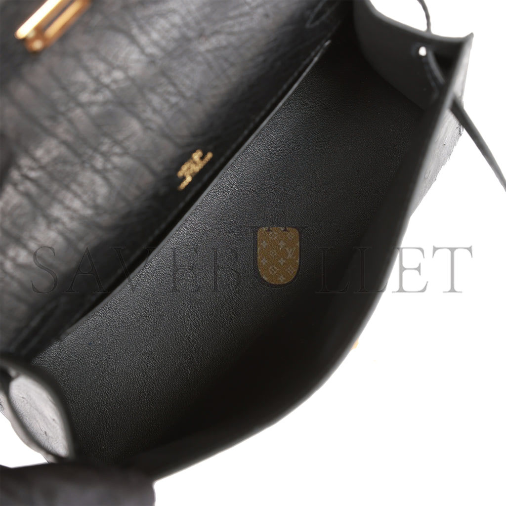 H**mes kelly pochette black ostrich gold hardware   (22*12*13cm)