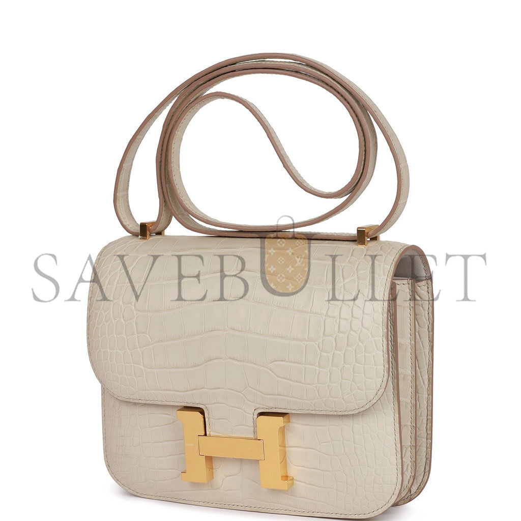H**mes constance 18 beton matte alligator gold hardware (18cm)
