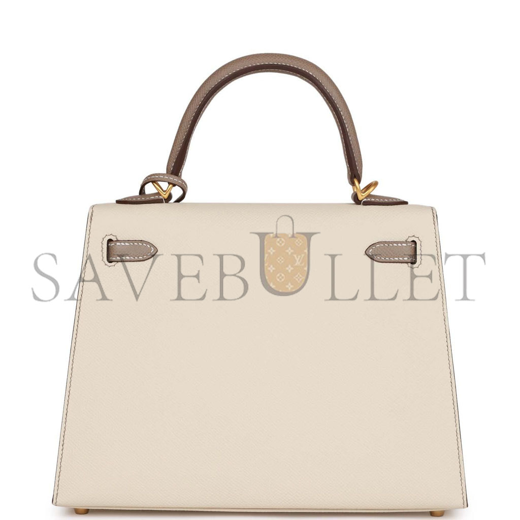 H**mes special order (hss) kelly sellier 25 craie and gris asphalte epsom brushed gold hardware handmade (25*17*7cm)