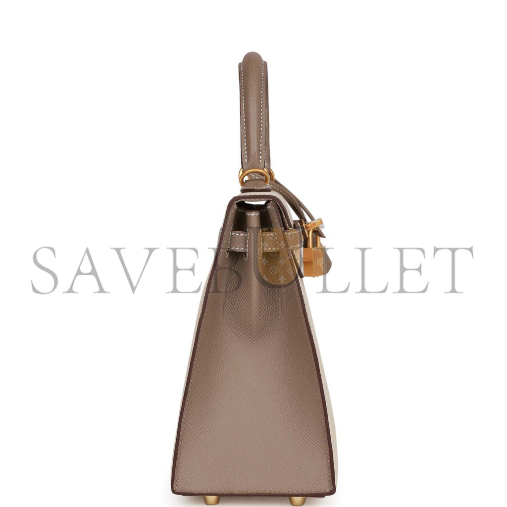 H**mes special order (hss) kelly sellier 25 craie and gris asphalte epsom brushed gold hardware handmade (25*17*7cm)