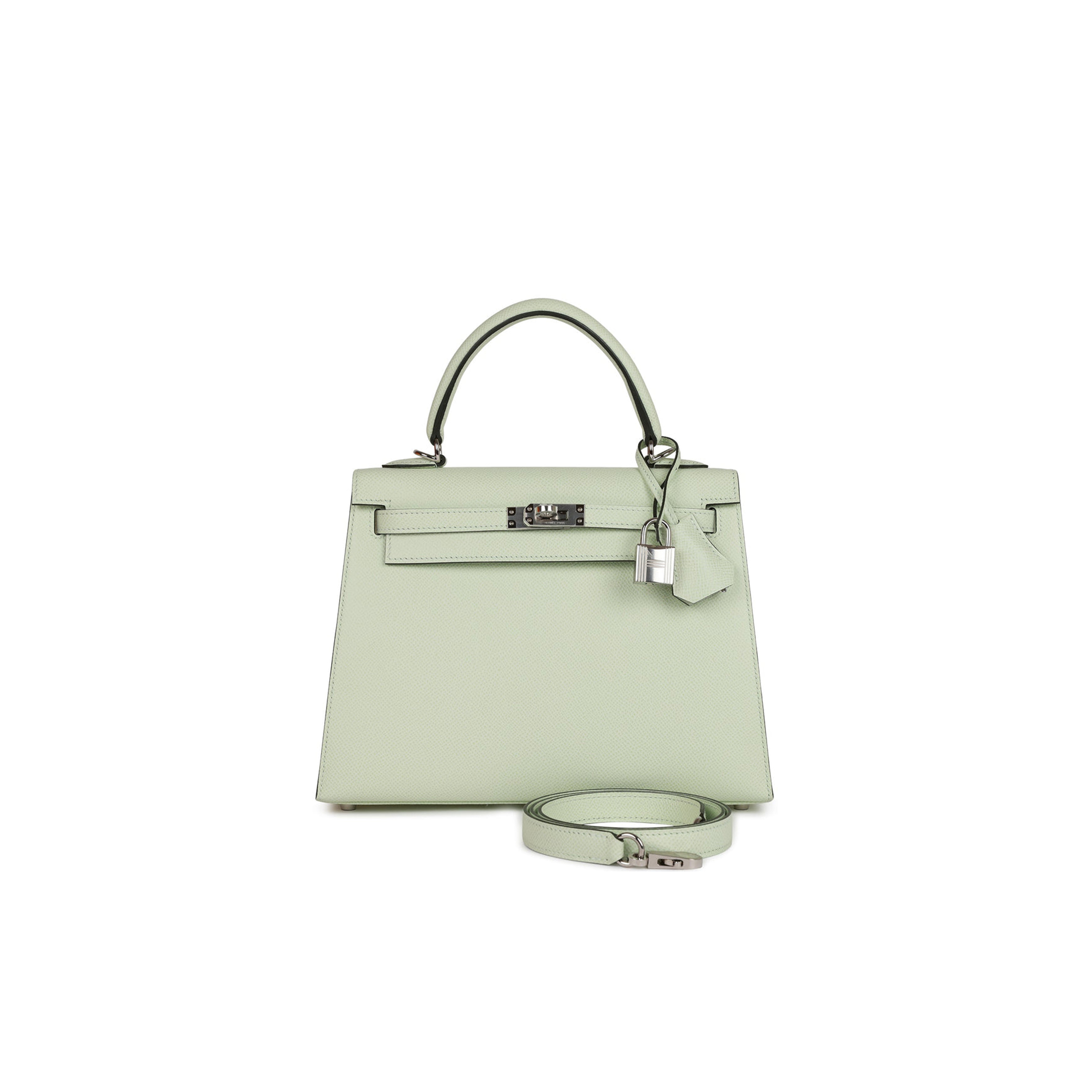 H**mes kelly sellier 25 vert fizz epsom palladium hardware handmade  (25*17*7cm)