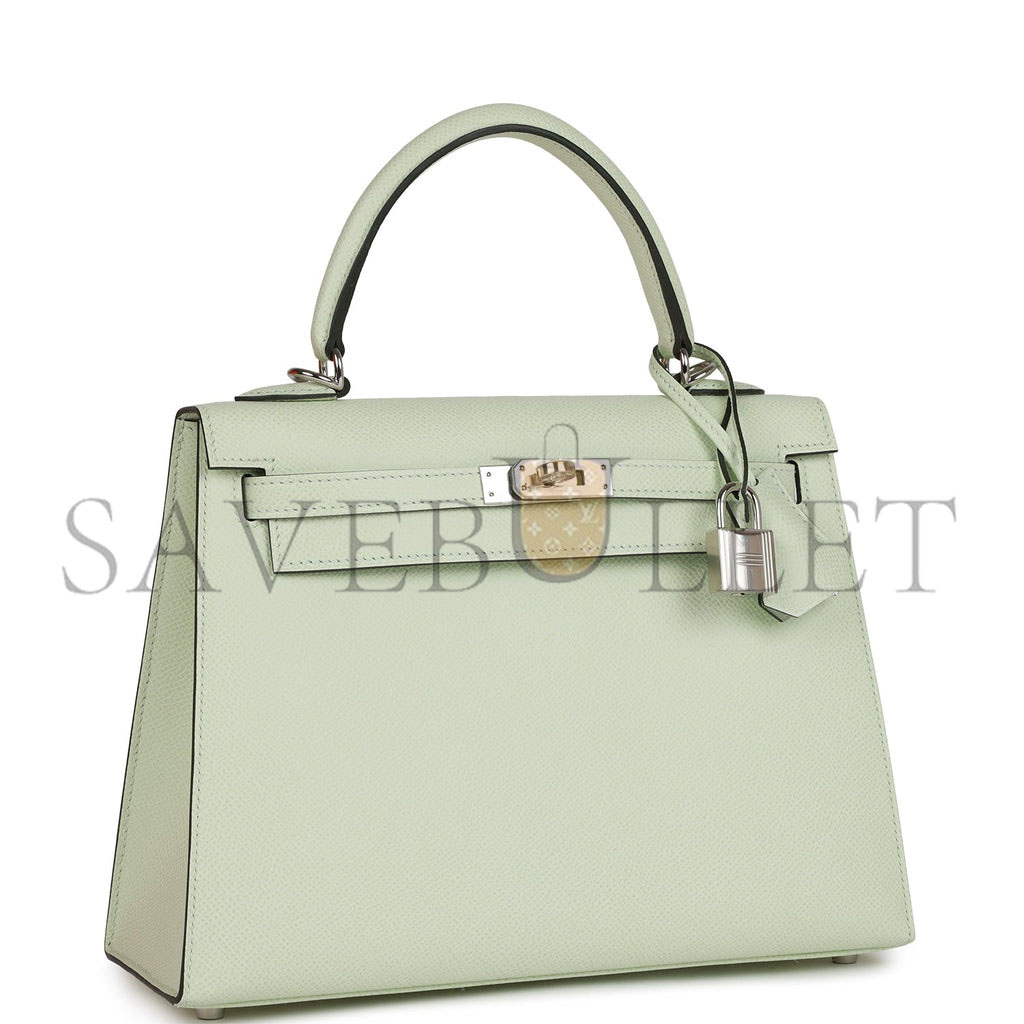 H**mes kelly sellier 25 vert fizz epsom palladium hardware handmade  (25*17*7cm)