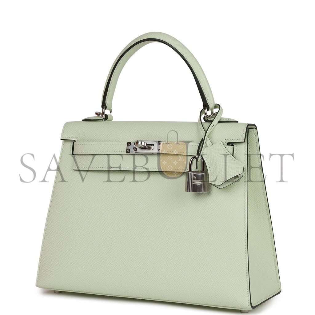 H**mes kelly sellier 25 vert fizz epsom palladium hardware handmade  (25*17*7cm)
