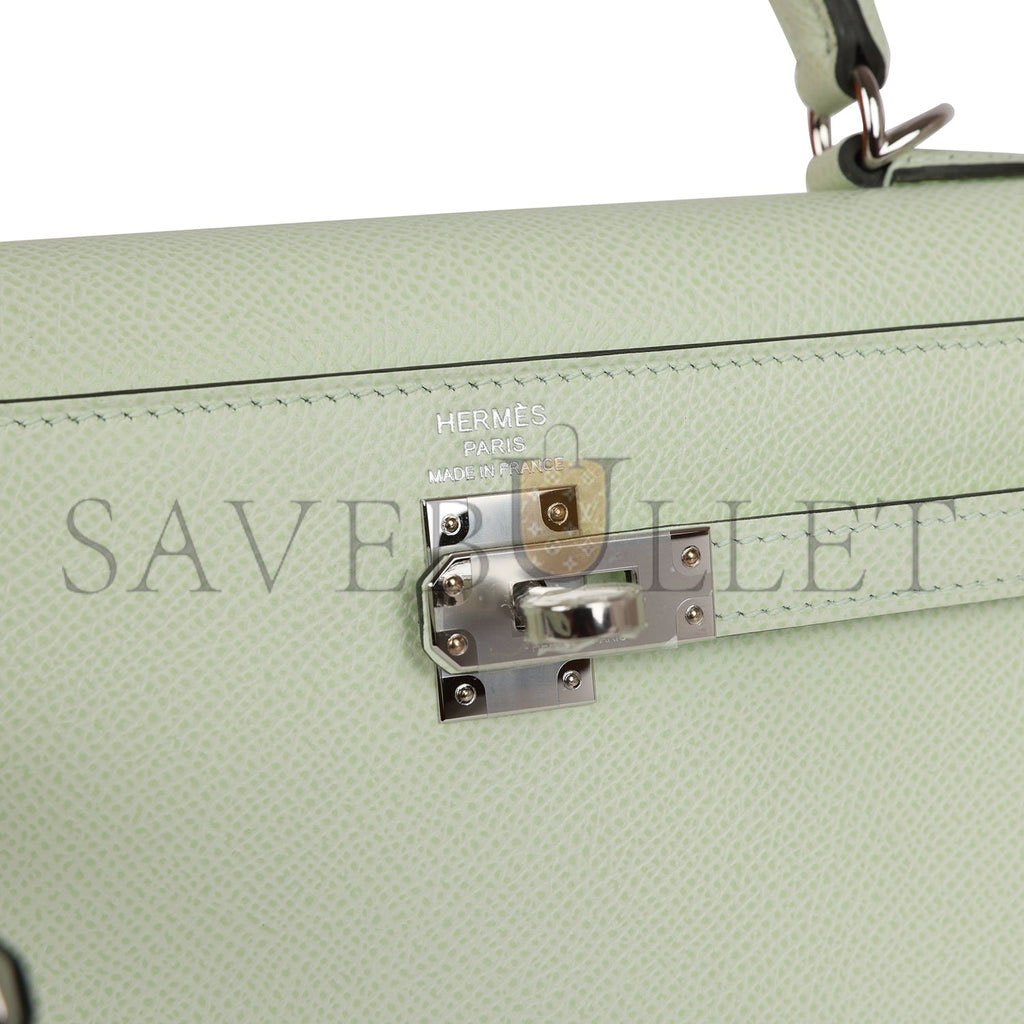 H**mes kelly sellier 25 vert fizz epsom palladium hardware handmade  (25*17*7cm)