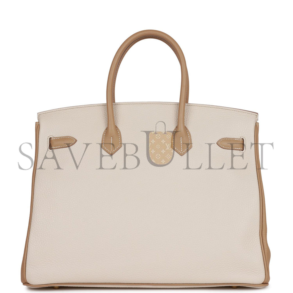 H**mes special order (hss) birkin 35 craie and trench clemence brushed gold hardware (35*25*18cm)