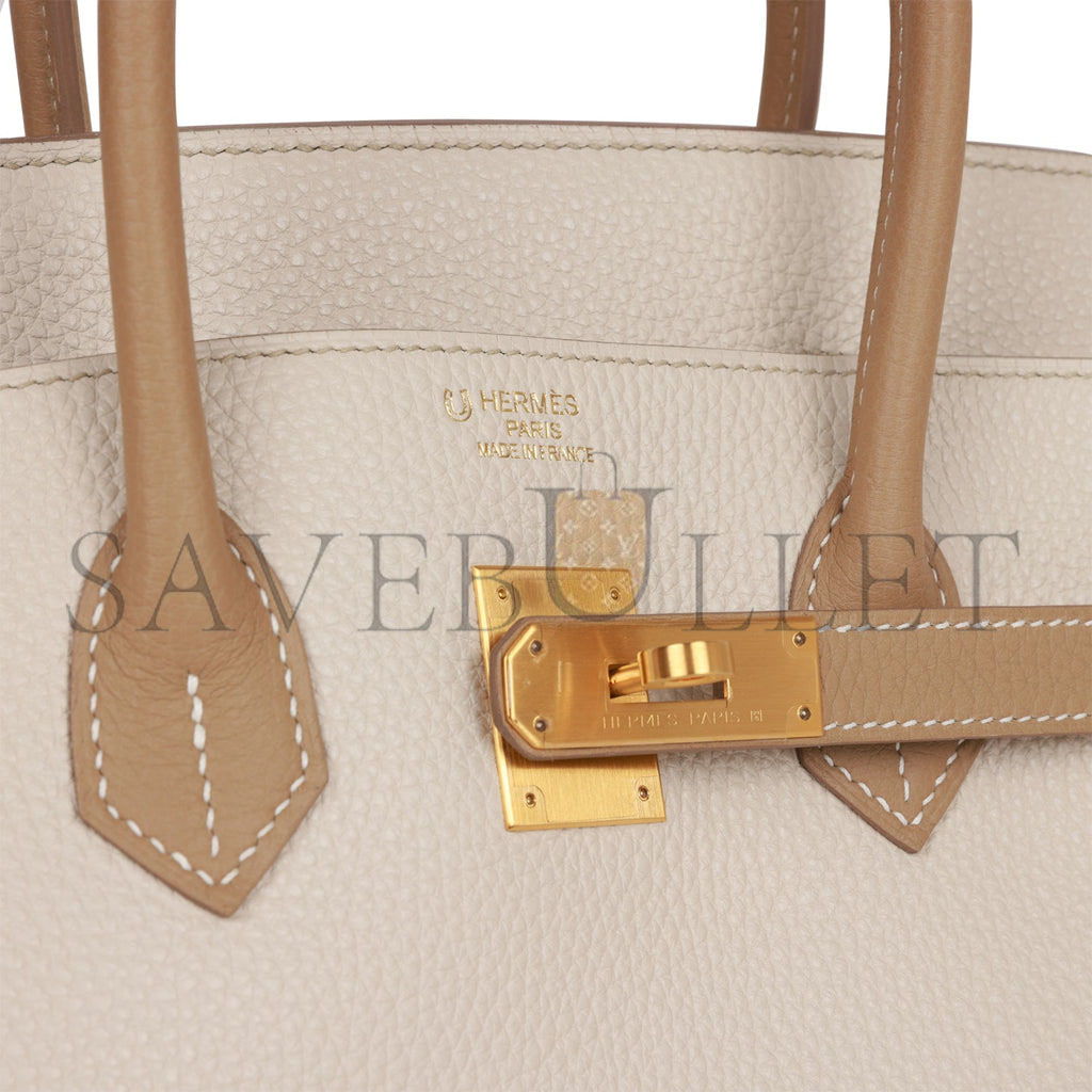 H**mes special order (hss) birkin 35 craie and trench clemence brushed gold hardware (35*25*18cm)
