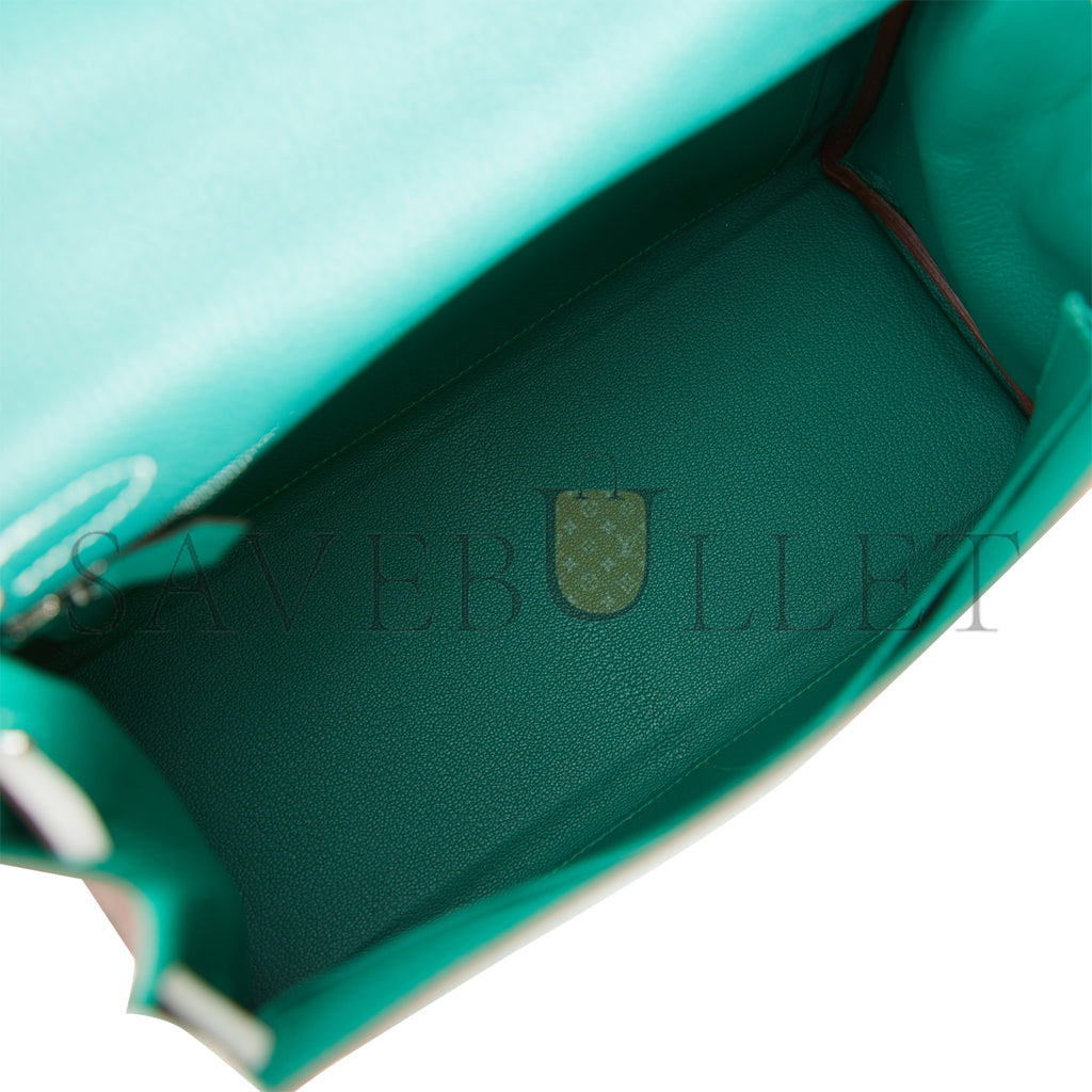 H**mes special order (hss) kelly retourne 28 malachite and gris perle clemence brushed palladium hardware (28*22*10cm)