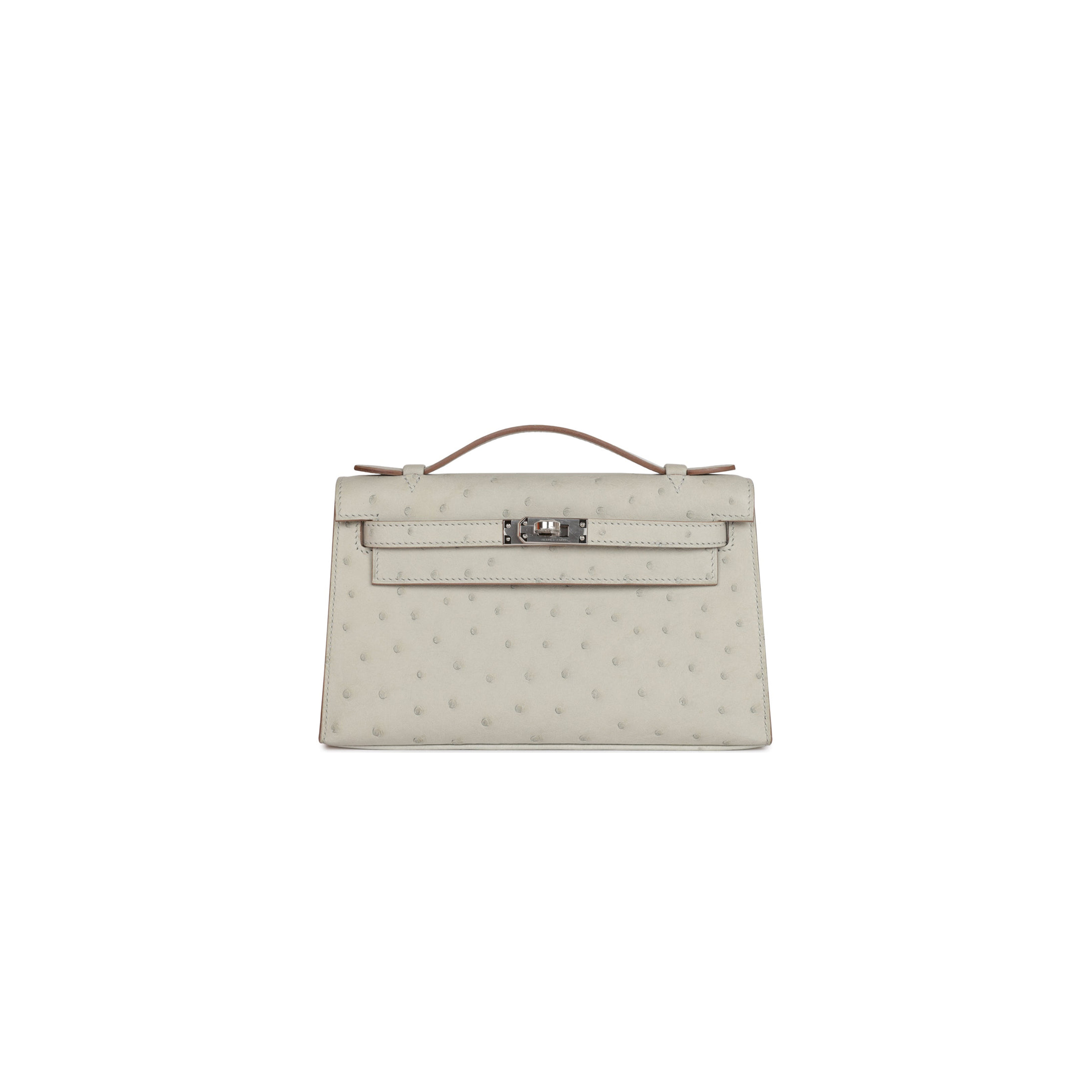 H**mes mini kelly pochette gris perle ostrich palladium hardware  (22*14*7cm)