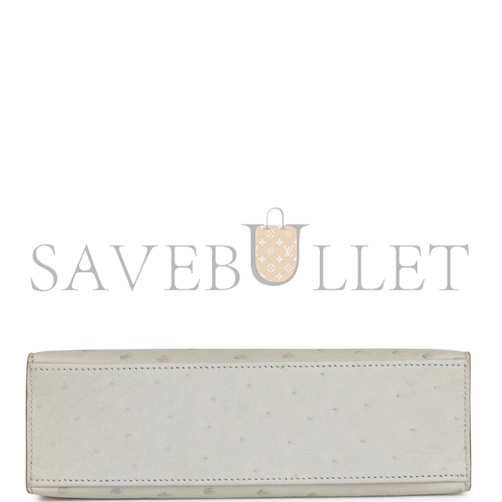 H**mes mini kelly pochette gris perle ostrich palladium hardware  (22*14*7cm)
