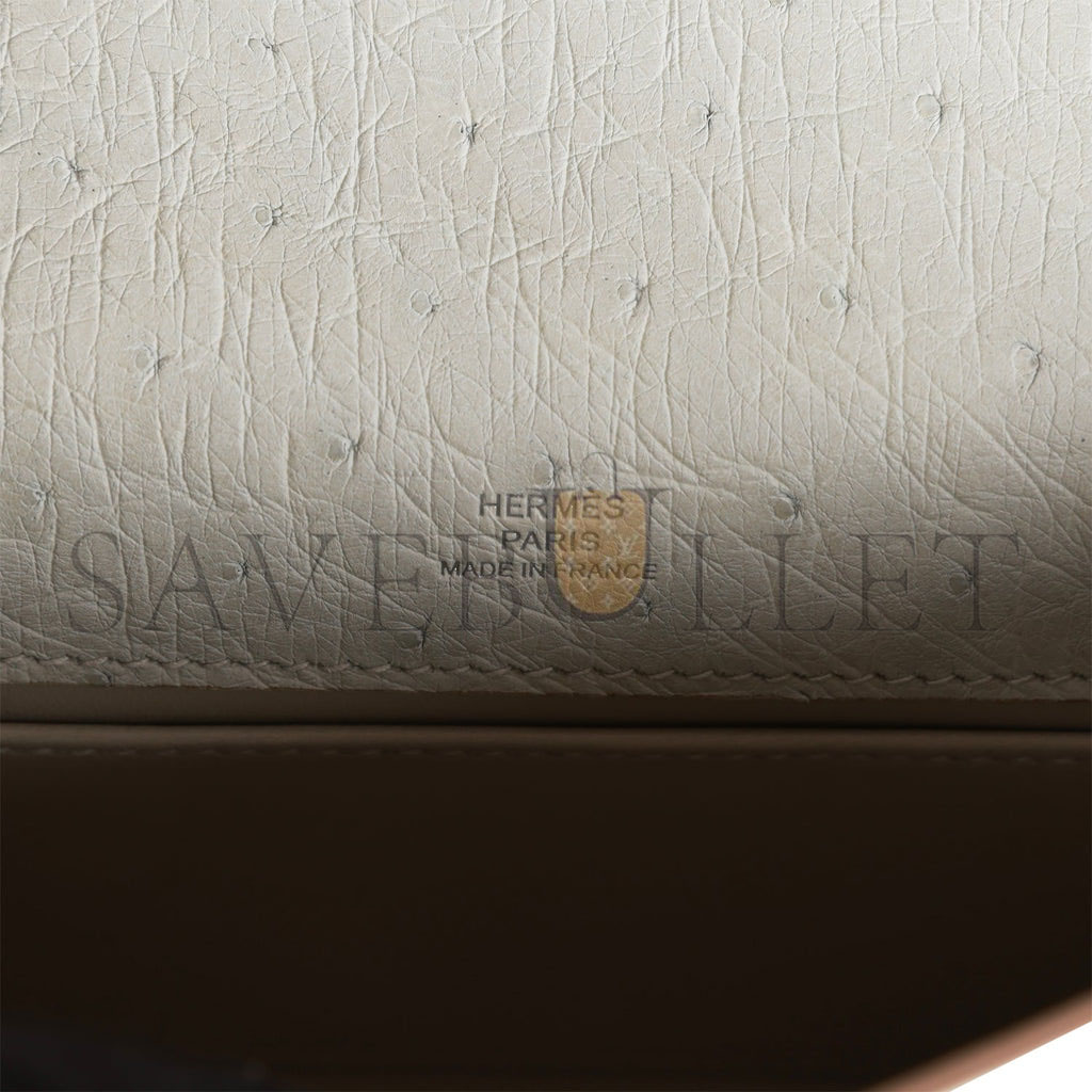 H**mes mini kelly pochette gris perle ostrich palladium hardware  (22*14*7cm)