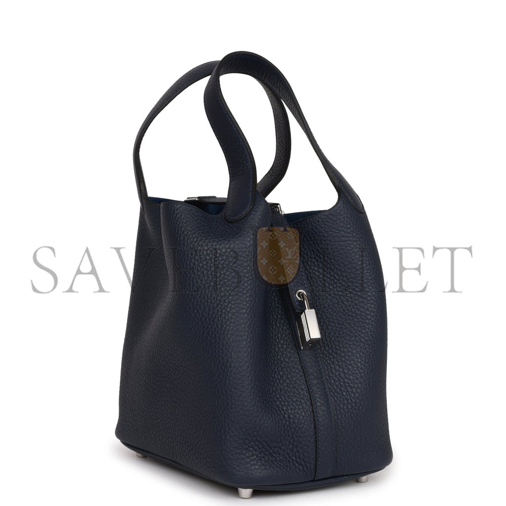 H**mes picotin lock 18 bleu nuit clemence palladium hardware (18*13*18cm)