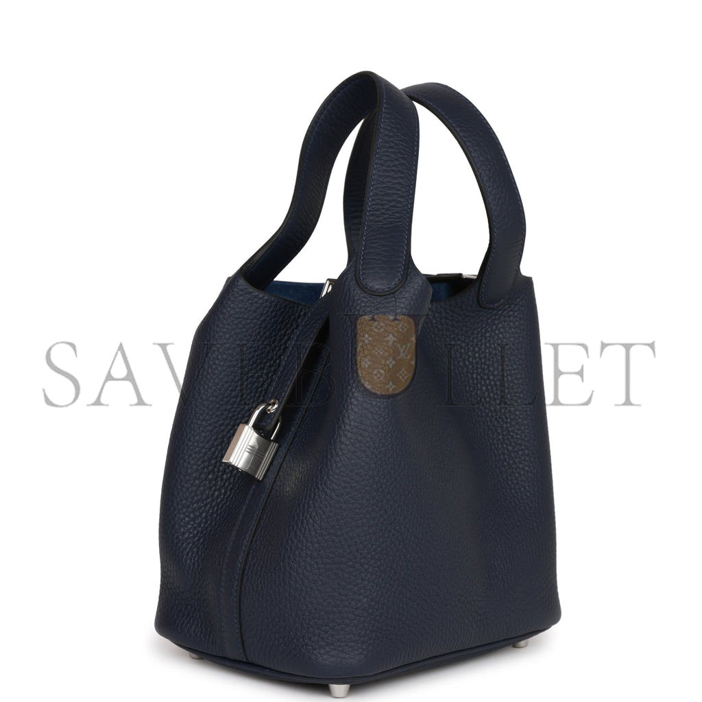 H**mes picotin lock 18 bleu nuit clemence palladium hardware (18*13*18cm)