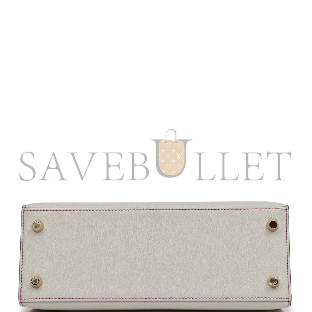 H**mes special order (hss) kelly sellier 25 gris perle and anemone chevre brushed gold hardware handmade(25*17*7cm)