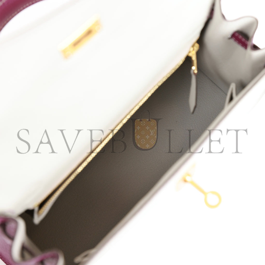 H**mes special order (hss) kelly sellier 25 gris perle and anemone chevre brushed gold hardware handmade(25*17*7cm)