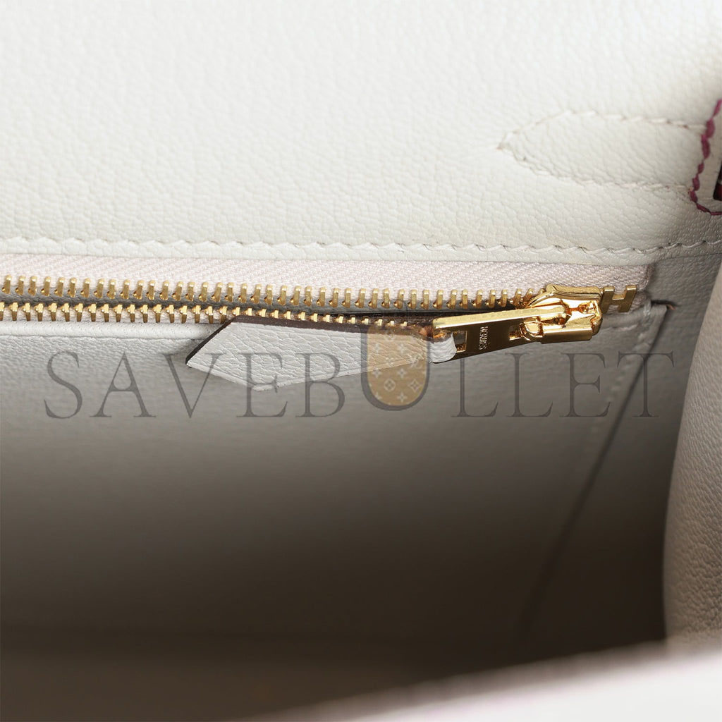 H**mes special order (hss) kelly sellier 25 gris perle and anemone chevre brushed gold hardware handmade(25*17*7cm)