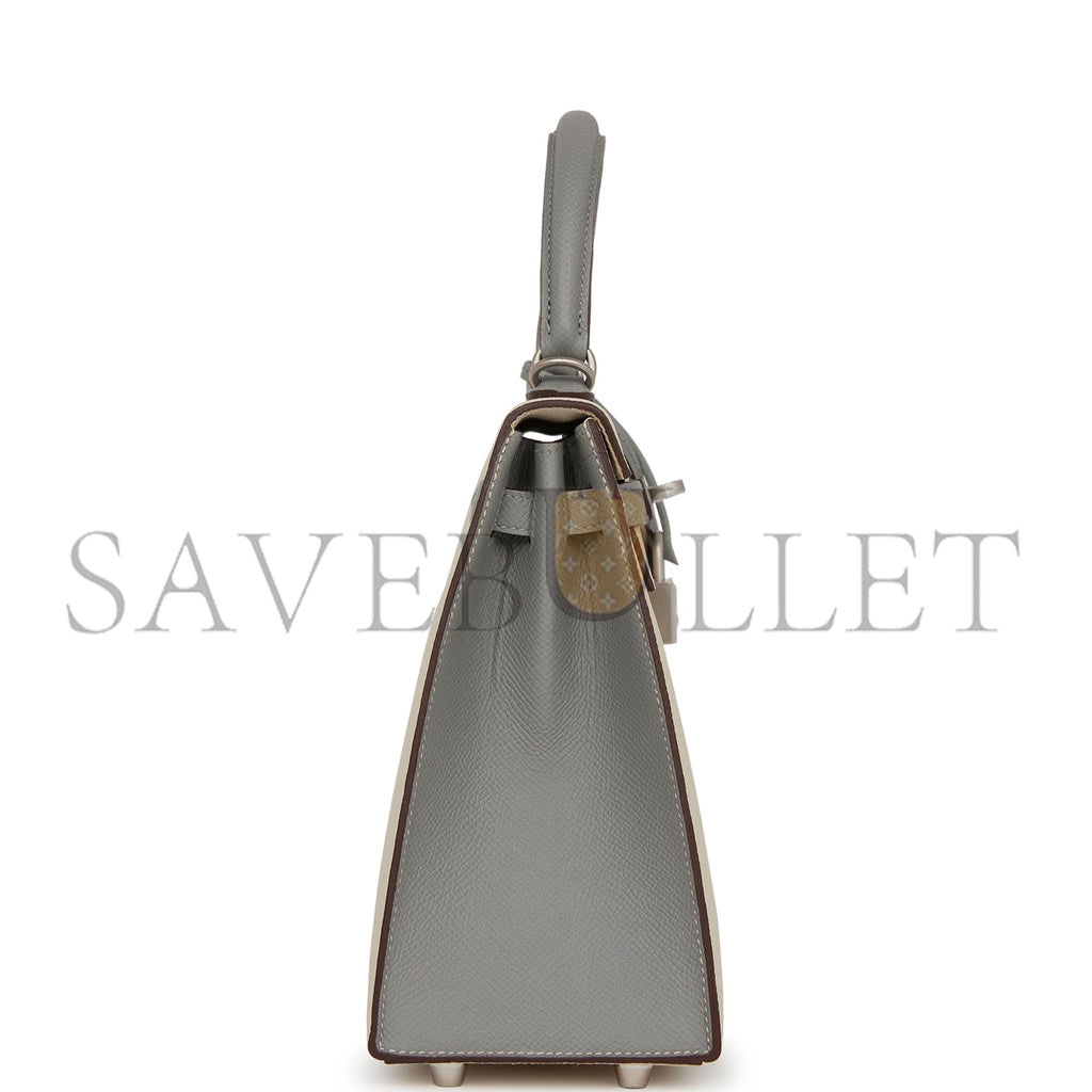 H**mes special order (hss) kelly sellier 25 craie and gris mouette epsom brushed palladium hardware handmade (25*17*7cm)