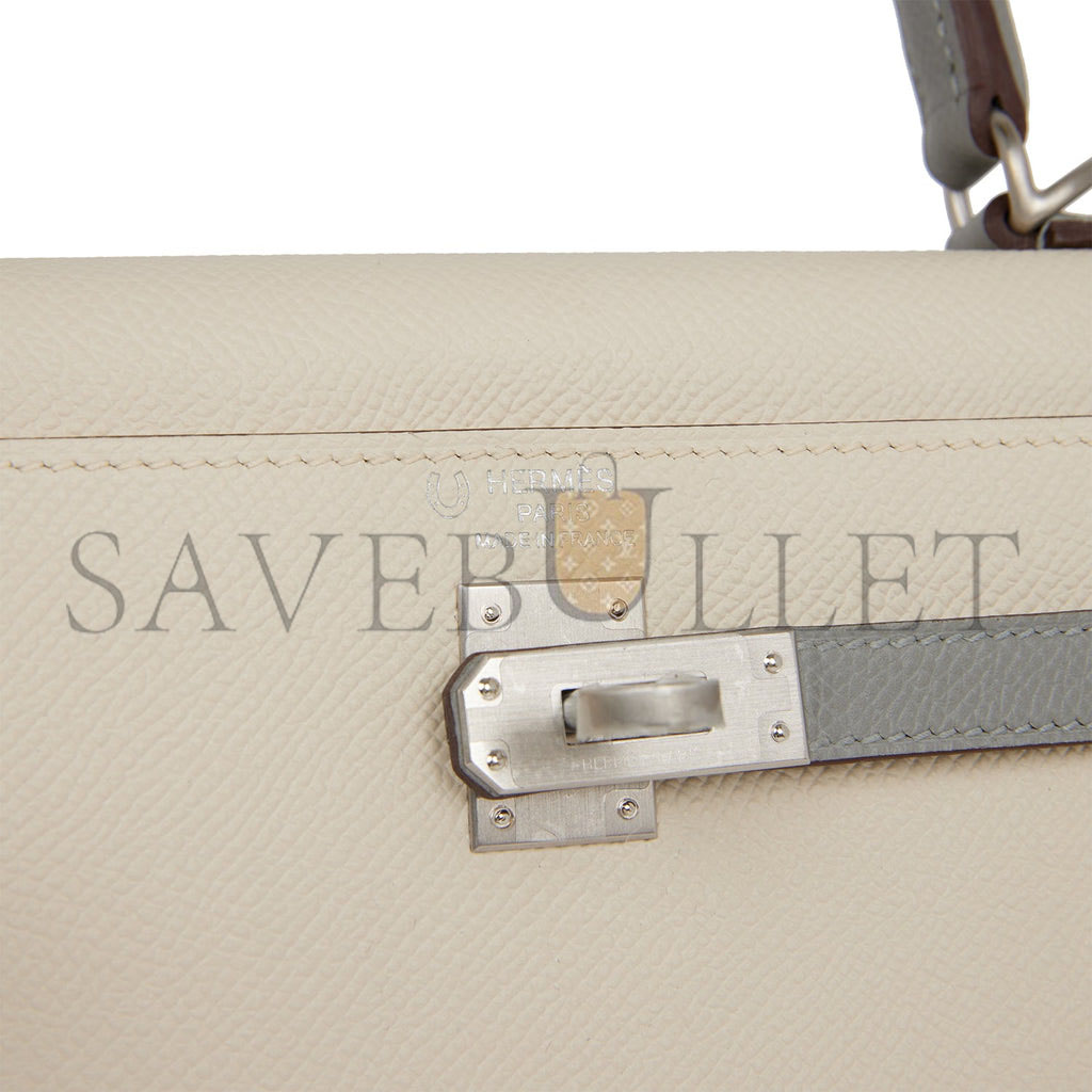 H**mes special order (hss) kelly sellier 25 craie and gris mouette epsom brushed palladium hardware handmade (25*17*7cm)