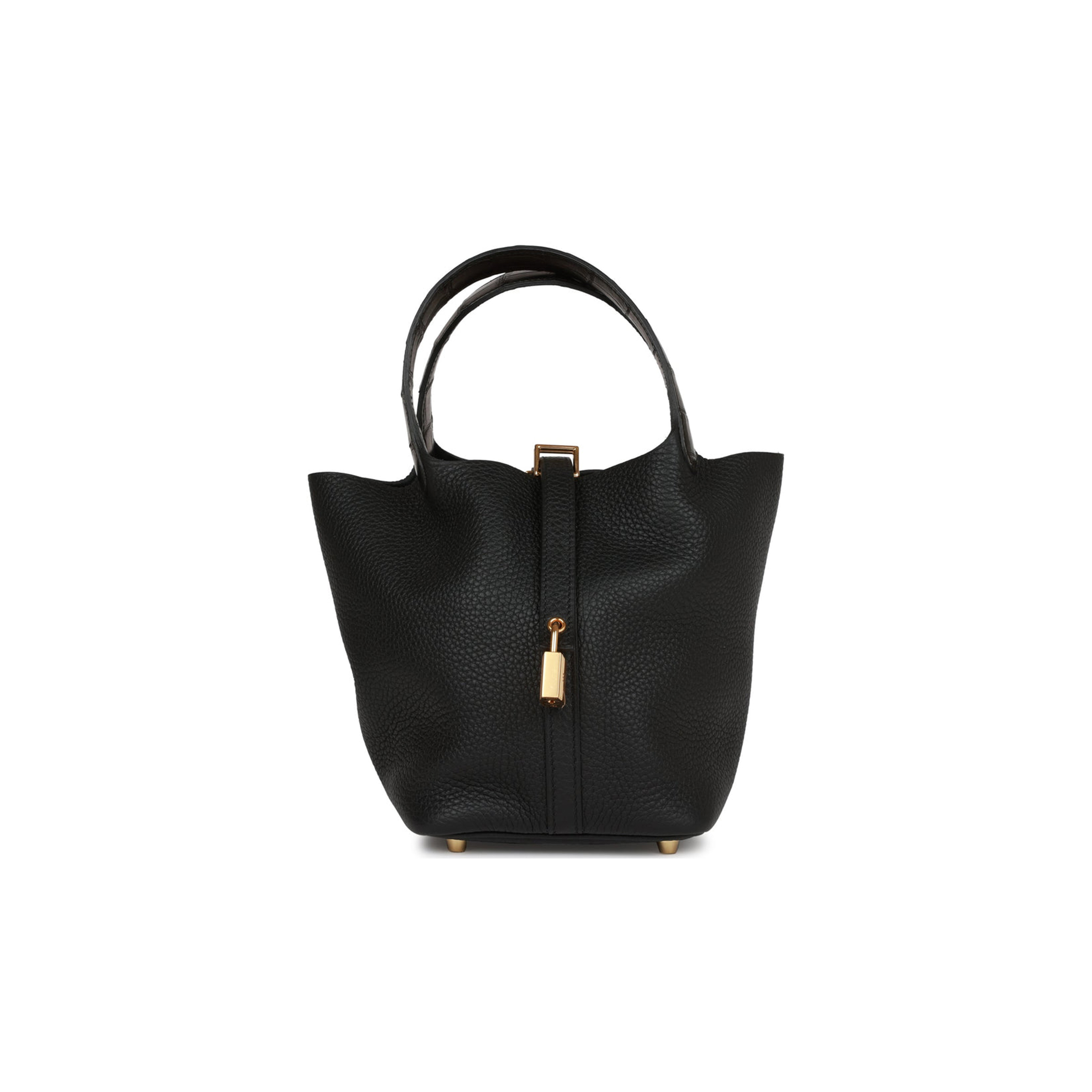 H**mes picotin lock 18 black matte alligator and clemence touch gold hardware (18*13*18cm)