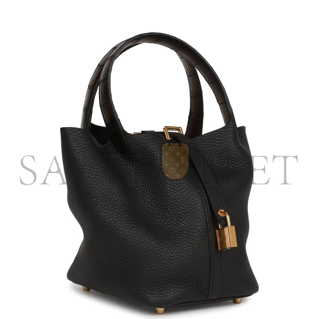 H**mes picotin lock 18 black matte alligator and clemence touch gold hardware (18*13*18cm)