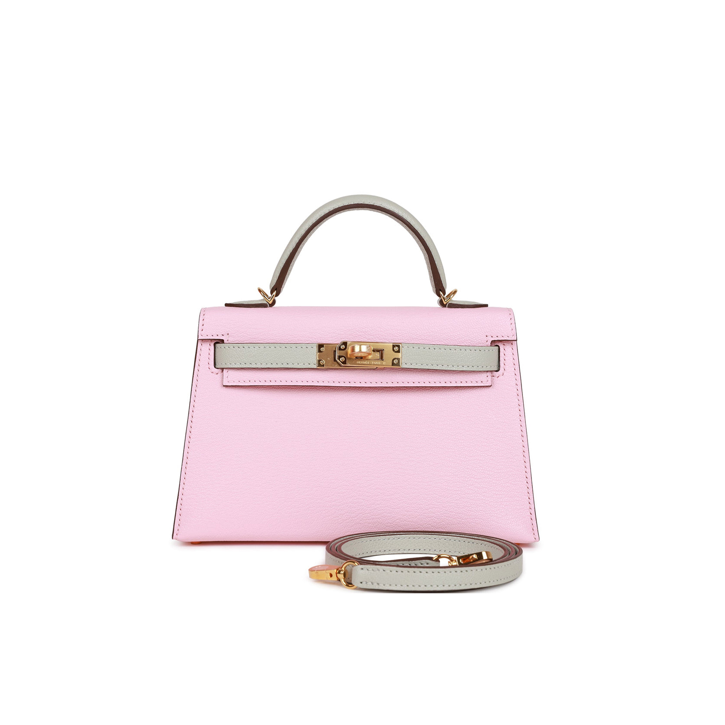 H**mes special order (hss) kelly sellier 20 rose sakura and gris perle chevre gold hardware  (19*12*5.5cm)
