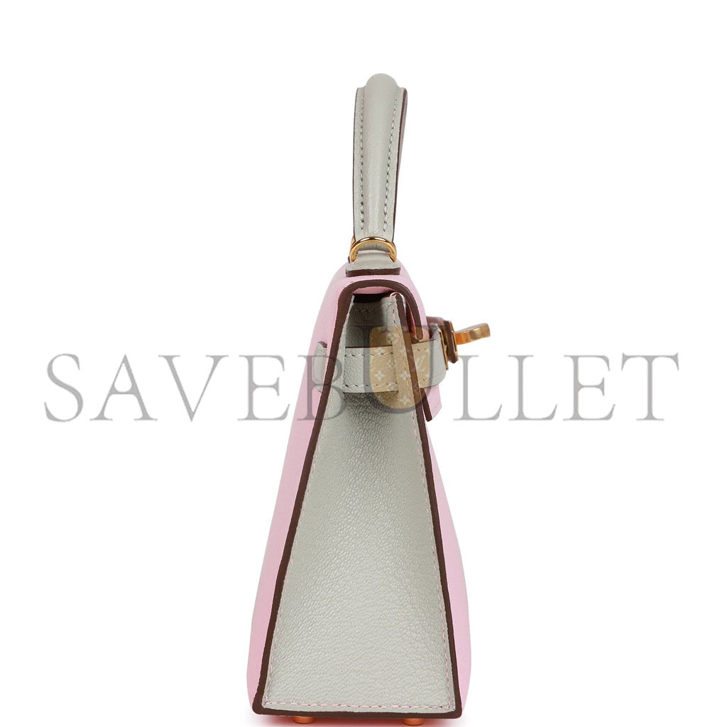 H**mes special order (hss) kelly sellier 20 rose sakura and gris perle chevre gold hardware (19*12*5.5cm)