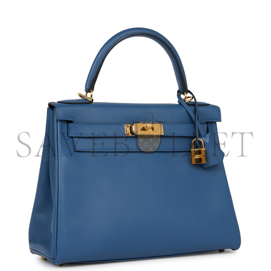 H**mes kelly retourne 28 bleu agate evercolor gold hardware (28*22*10cm)