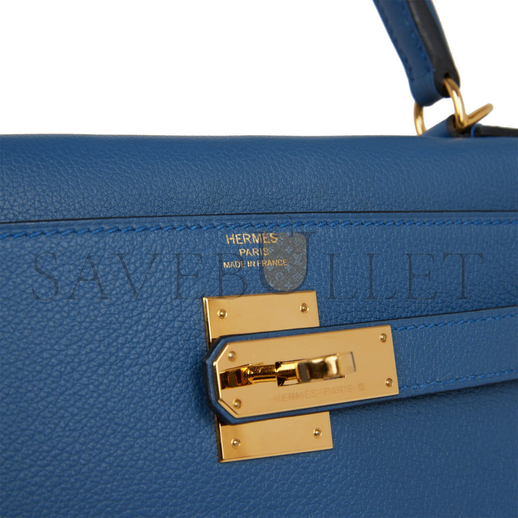 H**mes kelly retourne 28 bleu agate evercolor gold hardware (28*22*10cm)