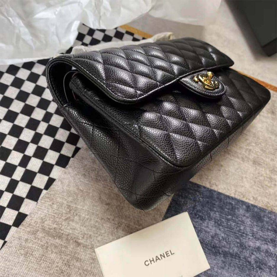 Ch*el classic flap medium black lambskin leather gold hardware (25.5*15.5*6.5cm)