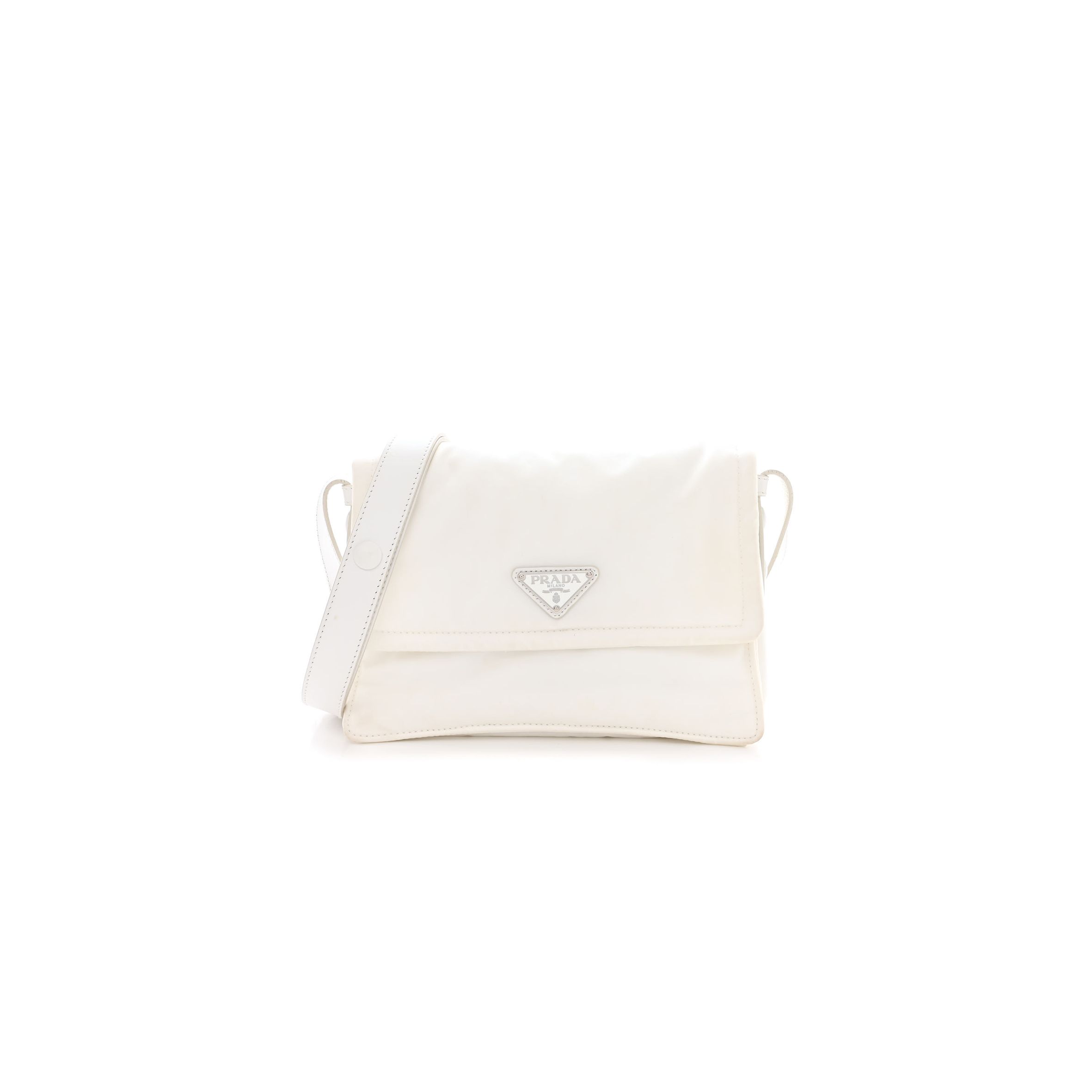 Pra*a re-nylon small padded shoulder bag white (23*16*11cm)