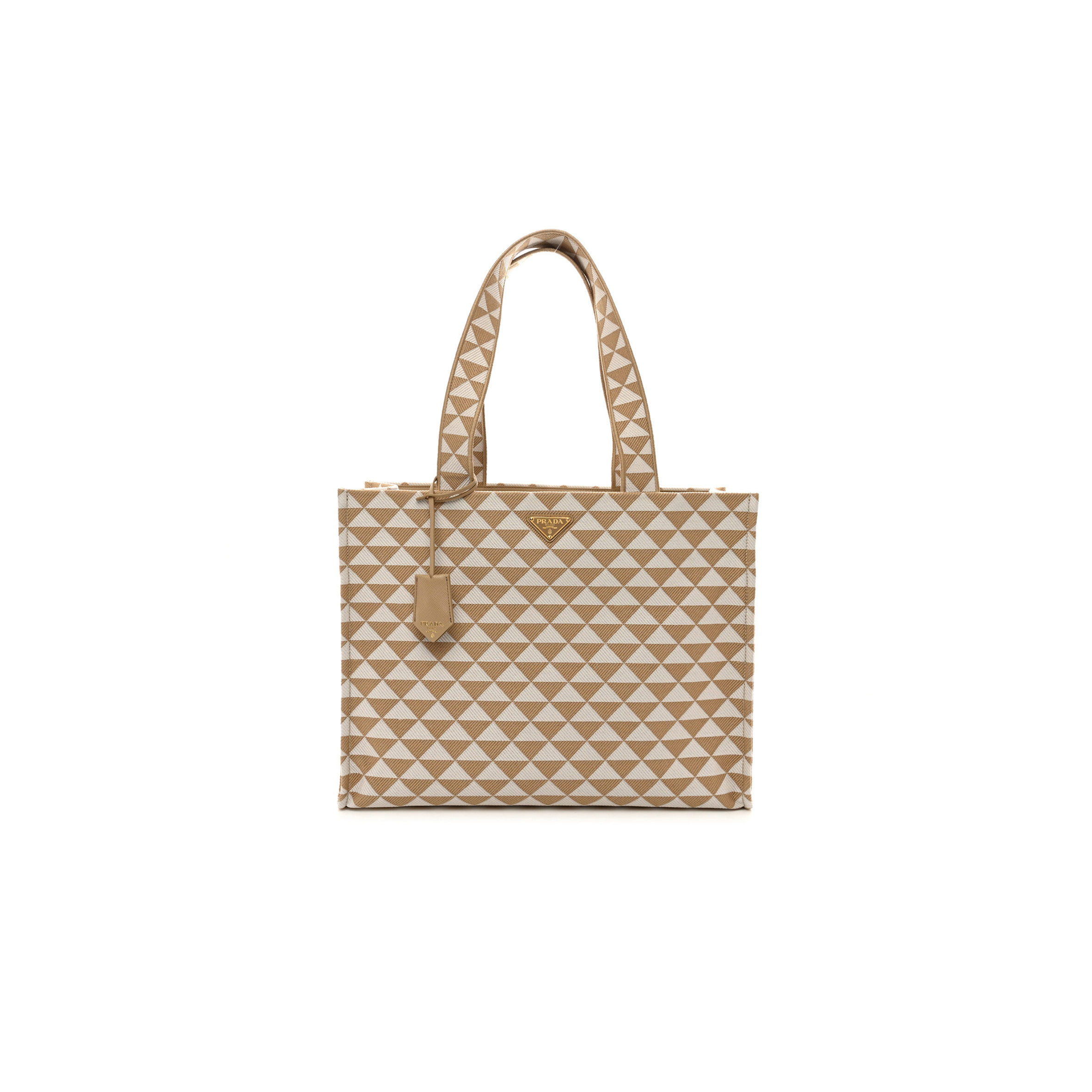 Pra*a fabric embroidered saffiano large symbole tote black beige (43*31*20cm)