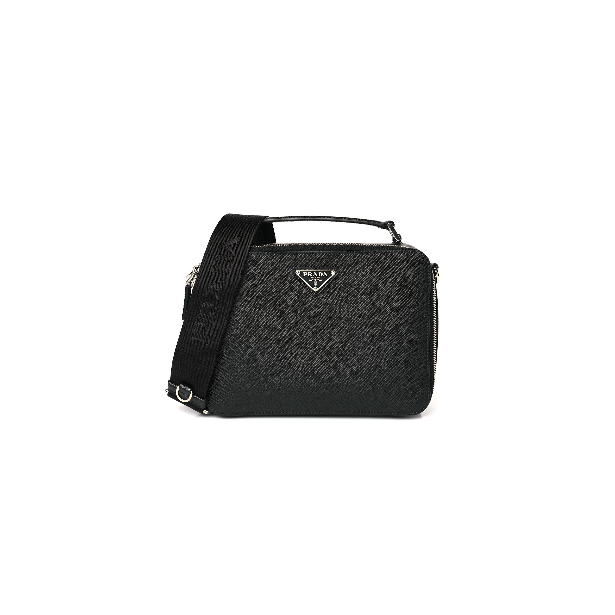 Pra*a saffiano travel mens medium brique crossbody bag black (22*17*6cm)