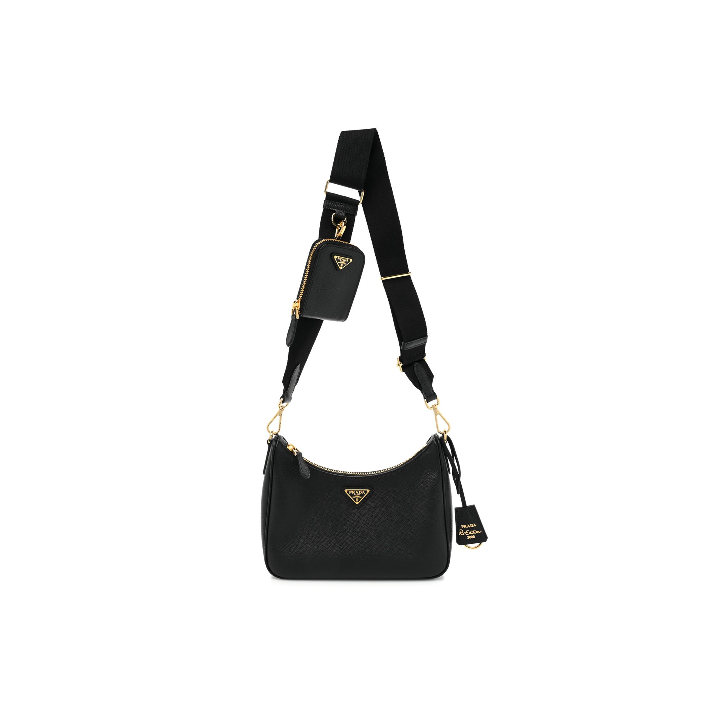 Pra*a saffiano lux re-edition 2005 shoulder bag black  (22*17*6cm)