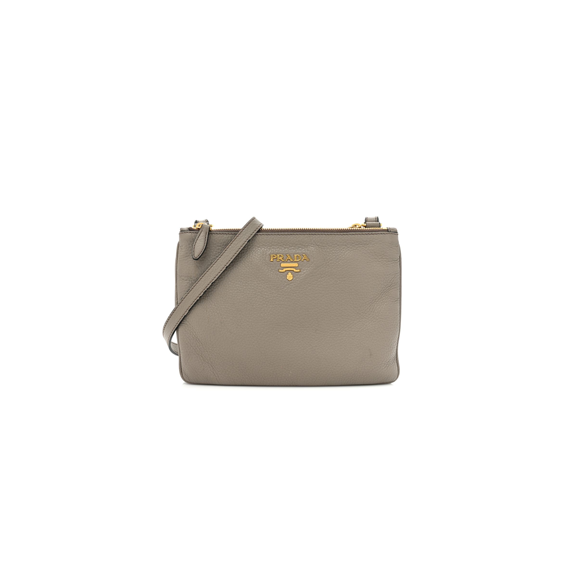 Pra*a vitello daino double zip crossbody bag argilla (24*17*2cm)