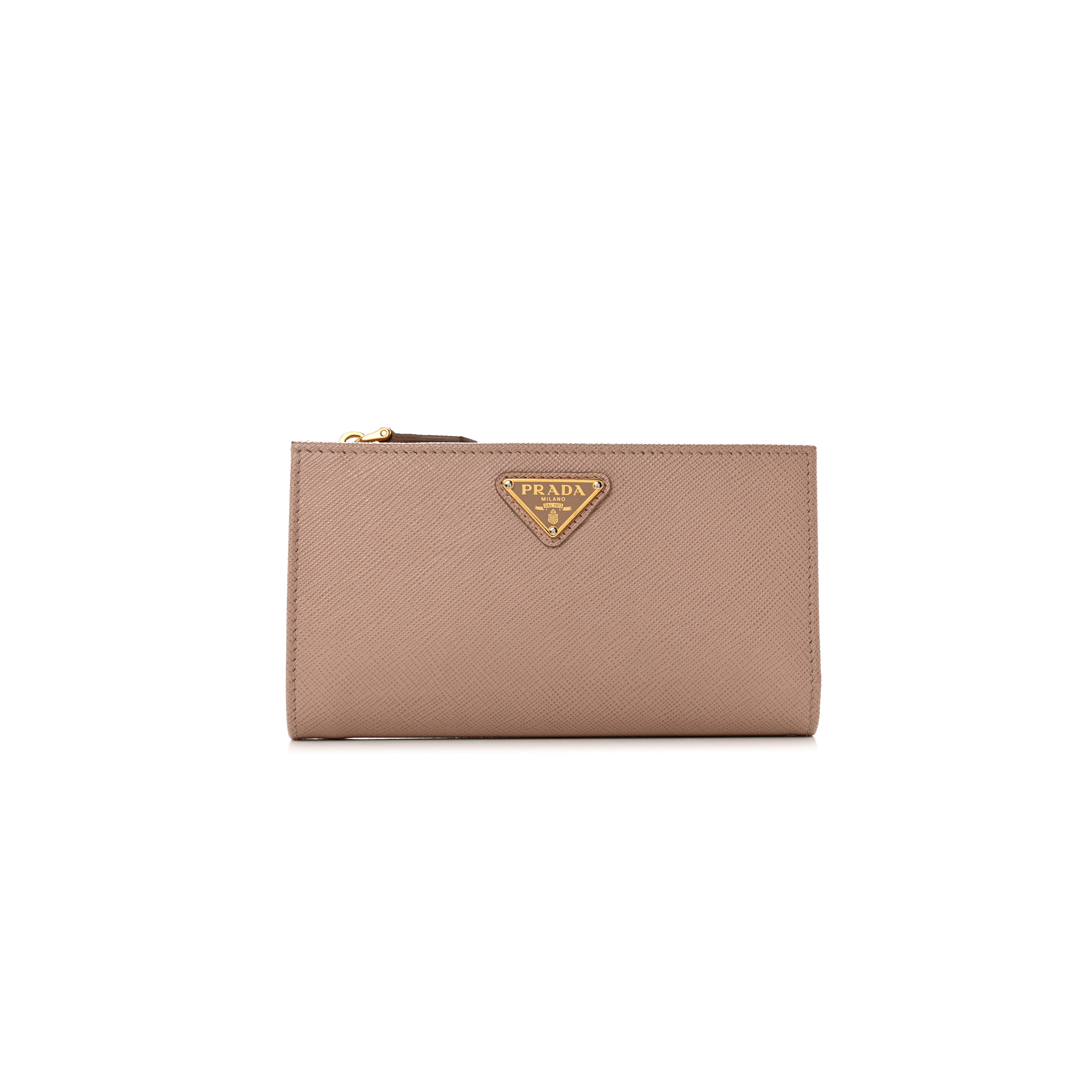 Pra*a saffiano triangle continental zip wallet powder pink (16*9*2cm)