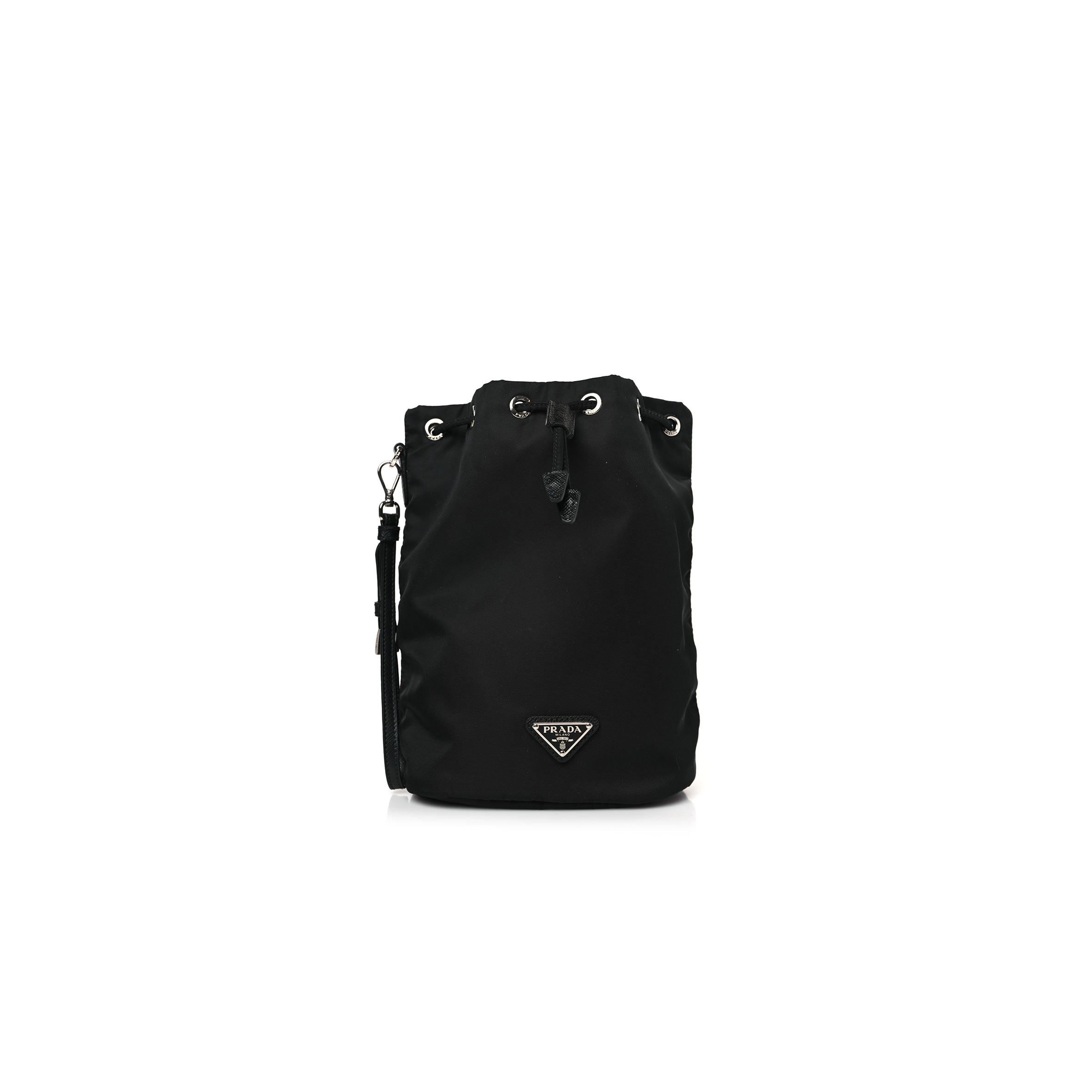 Pra*a saffiano tessuto nylon vela bucket wristlet black (22*15*10cm)