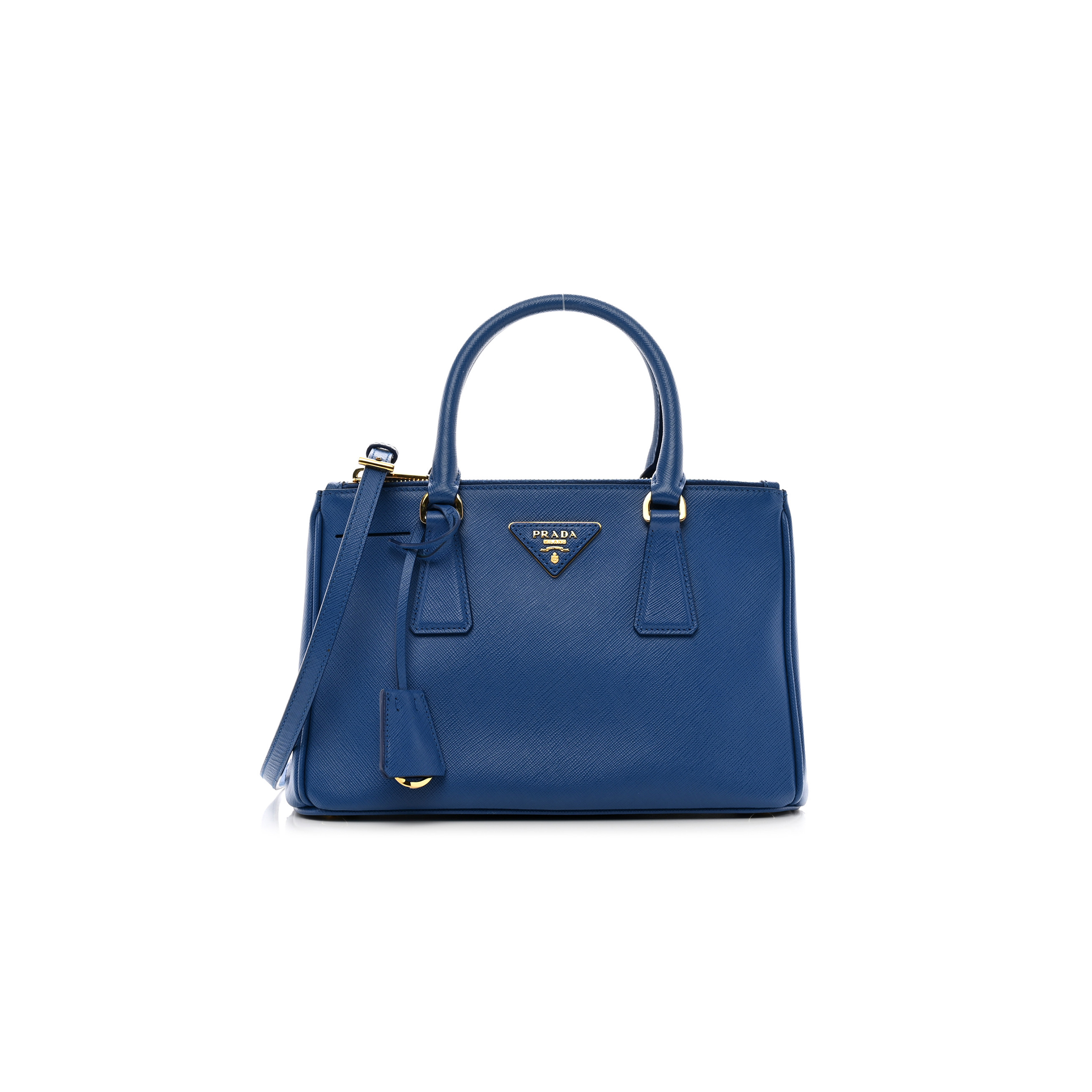 Pra*a saffiano lux mini galleria double zip tote azzuro (27*17*12cm)