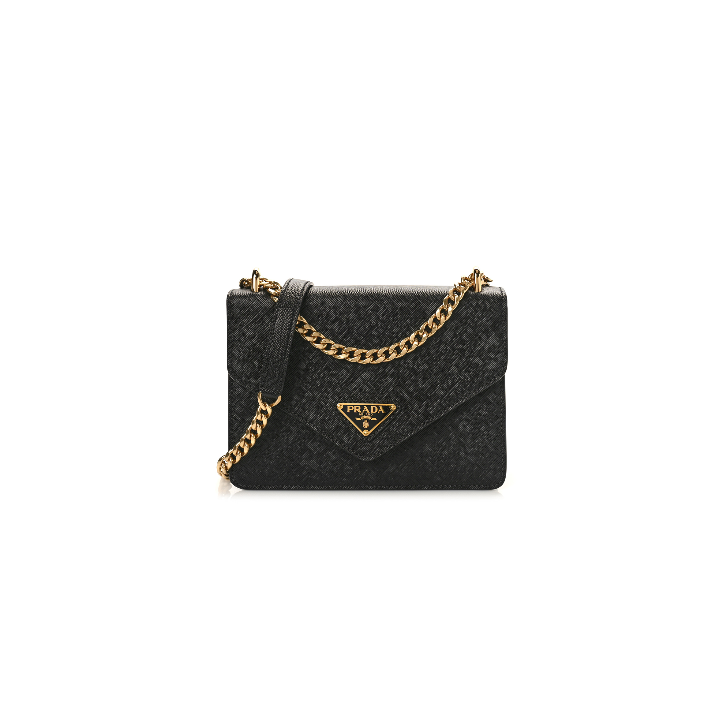 Pra*a saffiano soft calfskin chain shoulder bag black (20*13*6cm)
