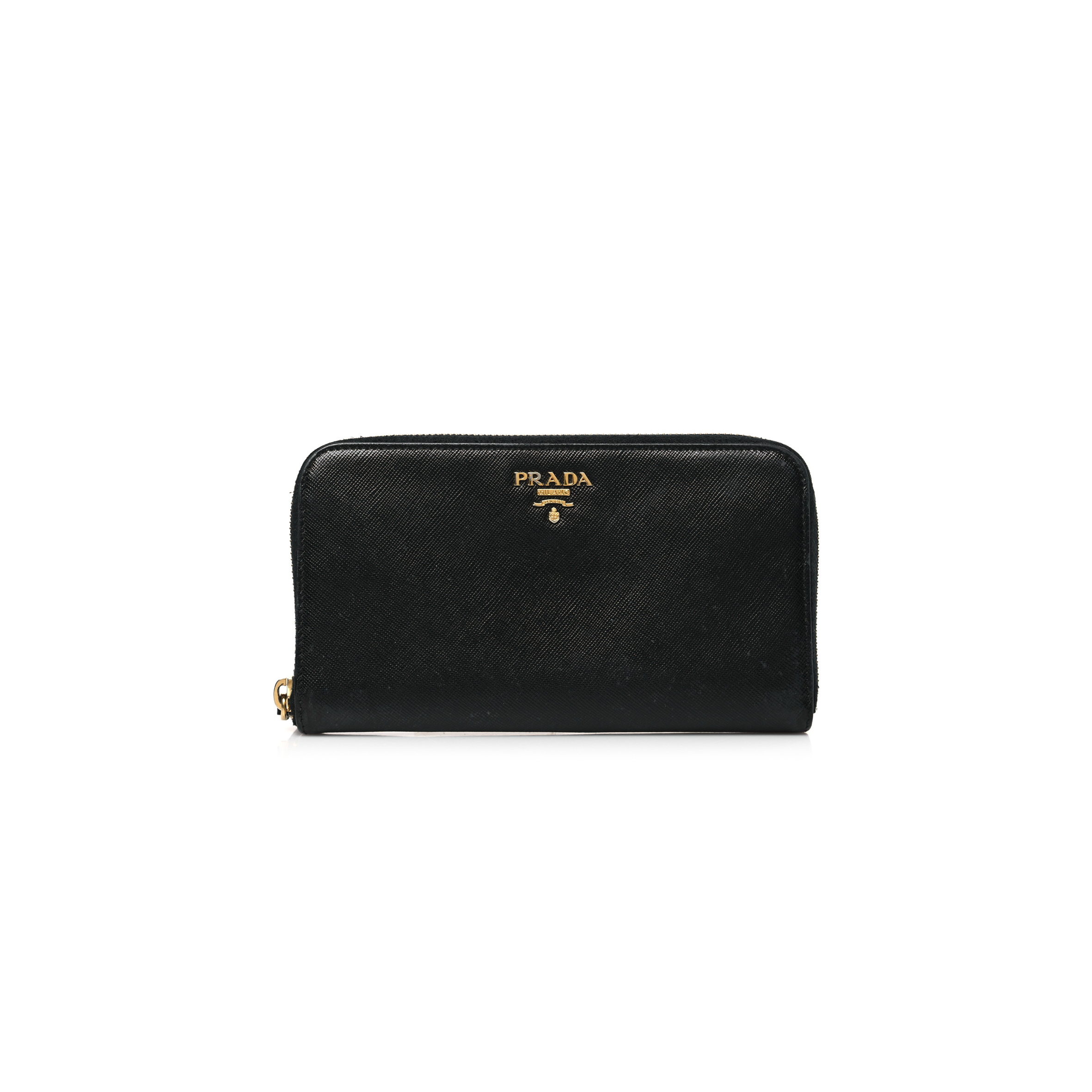 Pra*a saffiano metal zip around wallet black (18*10*2cm)