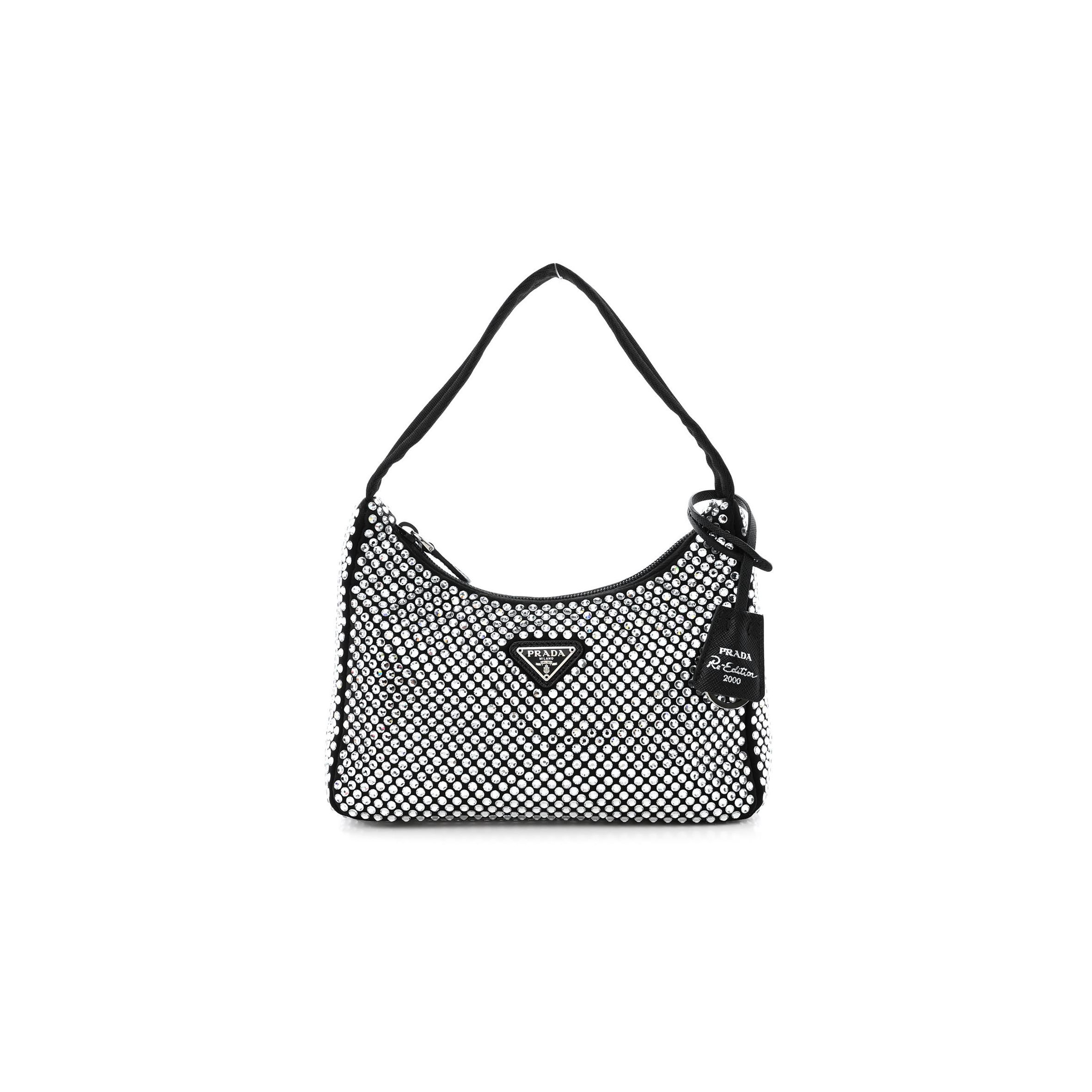 Pra*a satin crystal mini re-edition 2000 bag black (22*17*6cm)