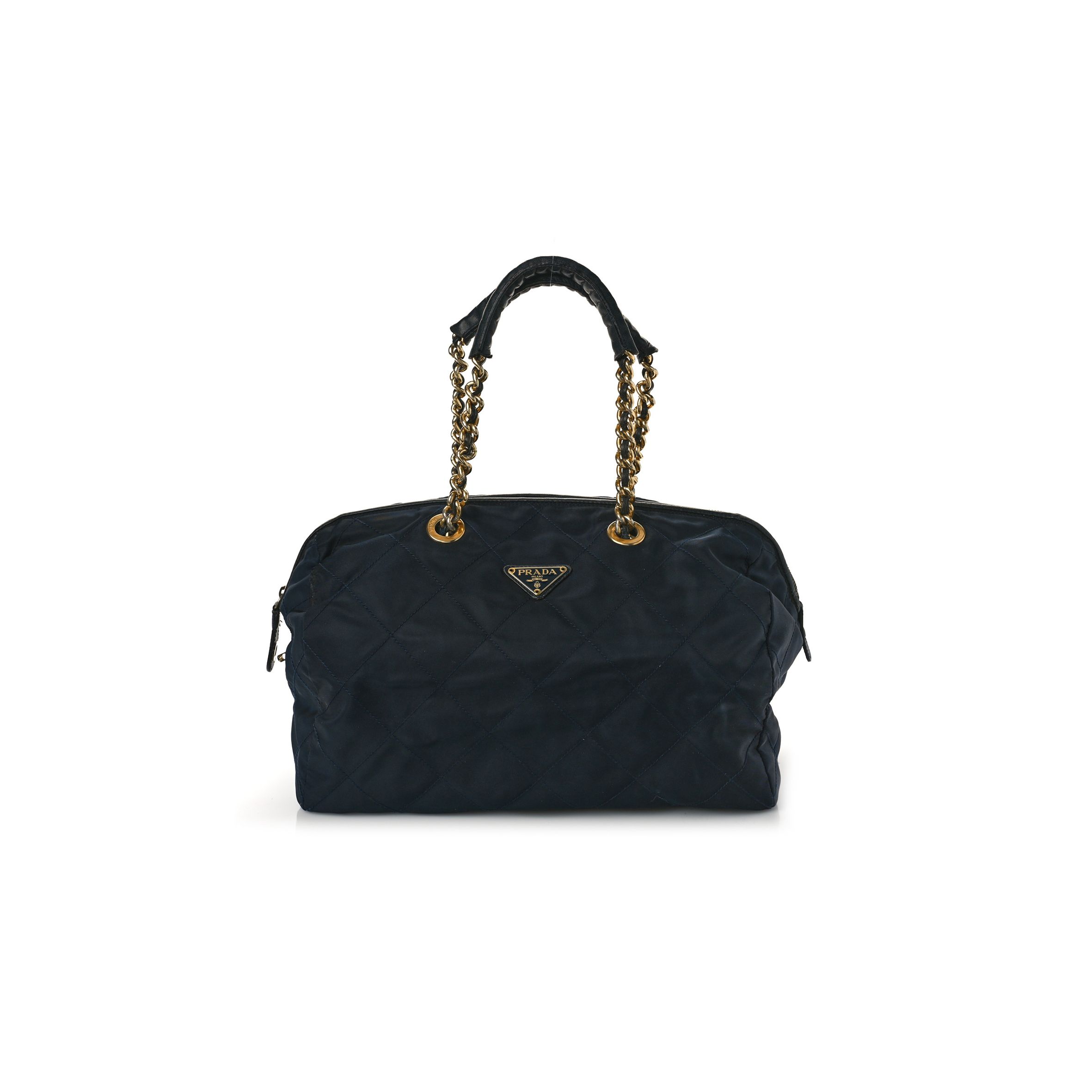 Pra*a nylon tessuto impuntu quilted shoulder bag navy (34*20*17cm)