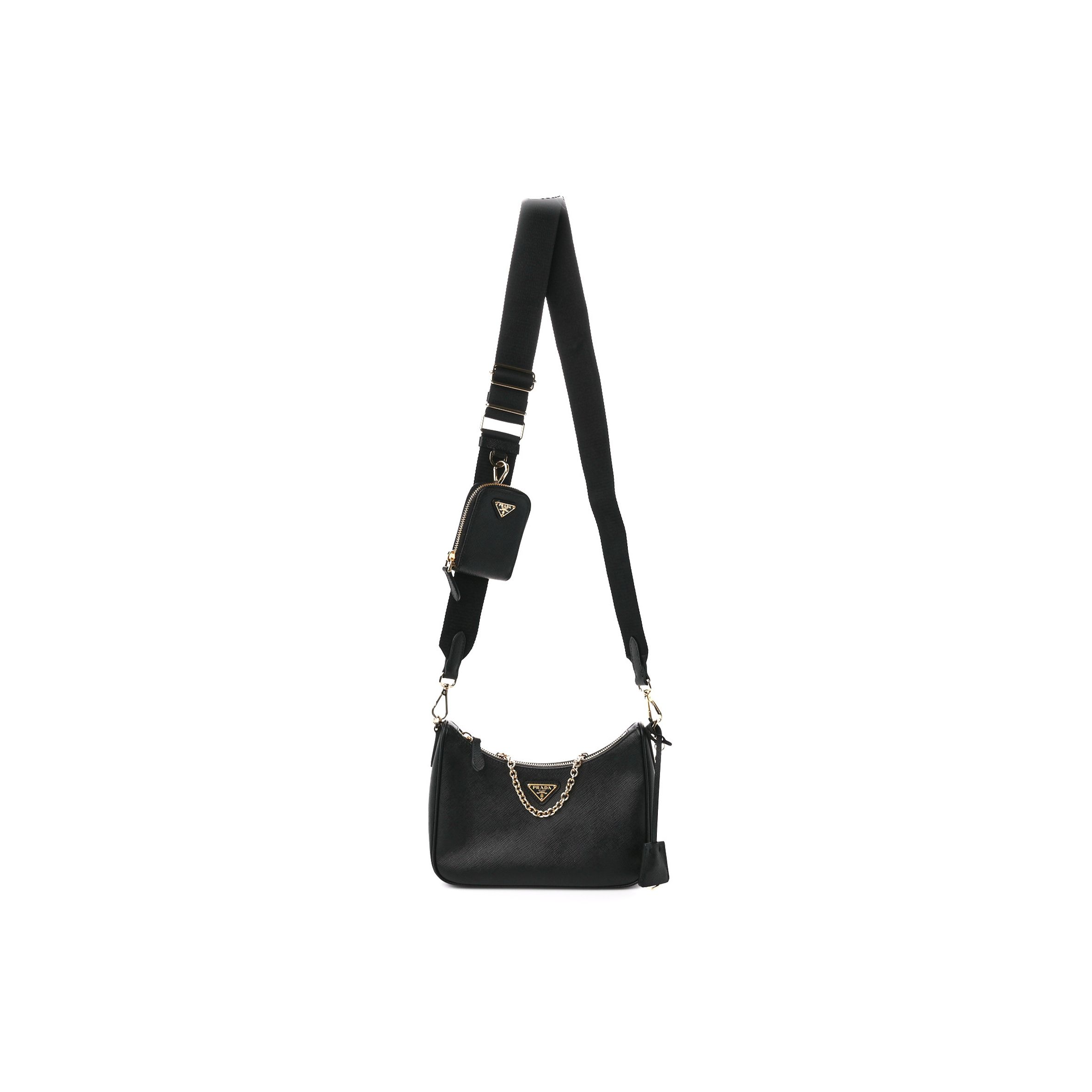 Pra*a saffiano lux re-edition 2005 shoulder bag black  (22*17*6cm)