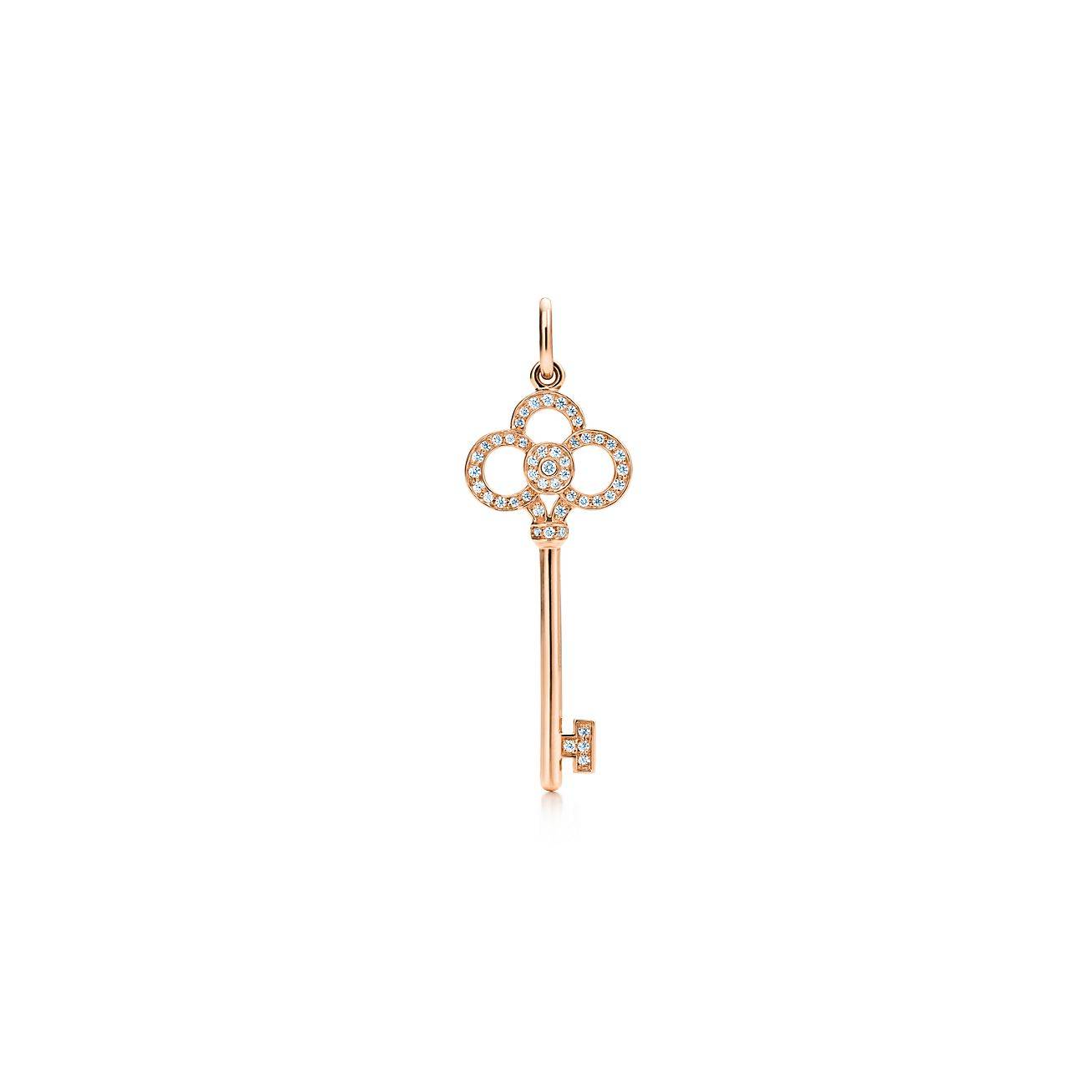 T*f*ny keys crown key in rose gold with diamonds, 1.5