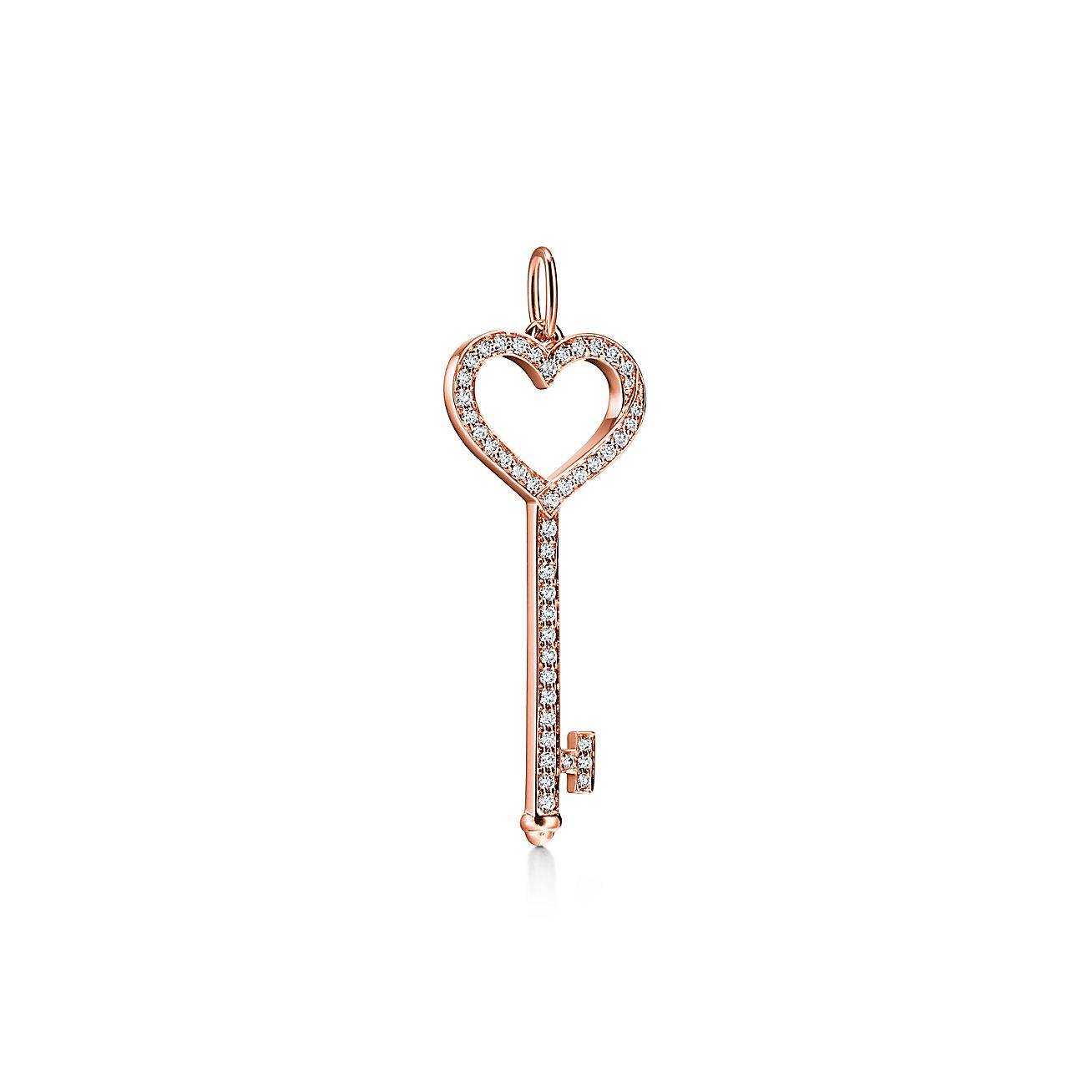 T*f*ny keys heart key in rose gold with diamonds, small