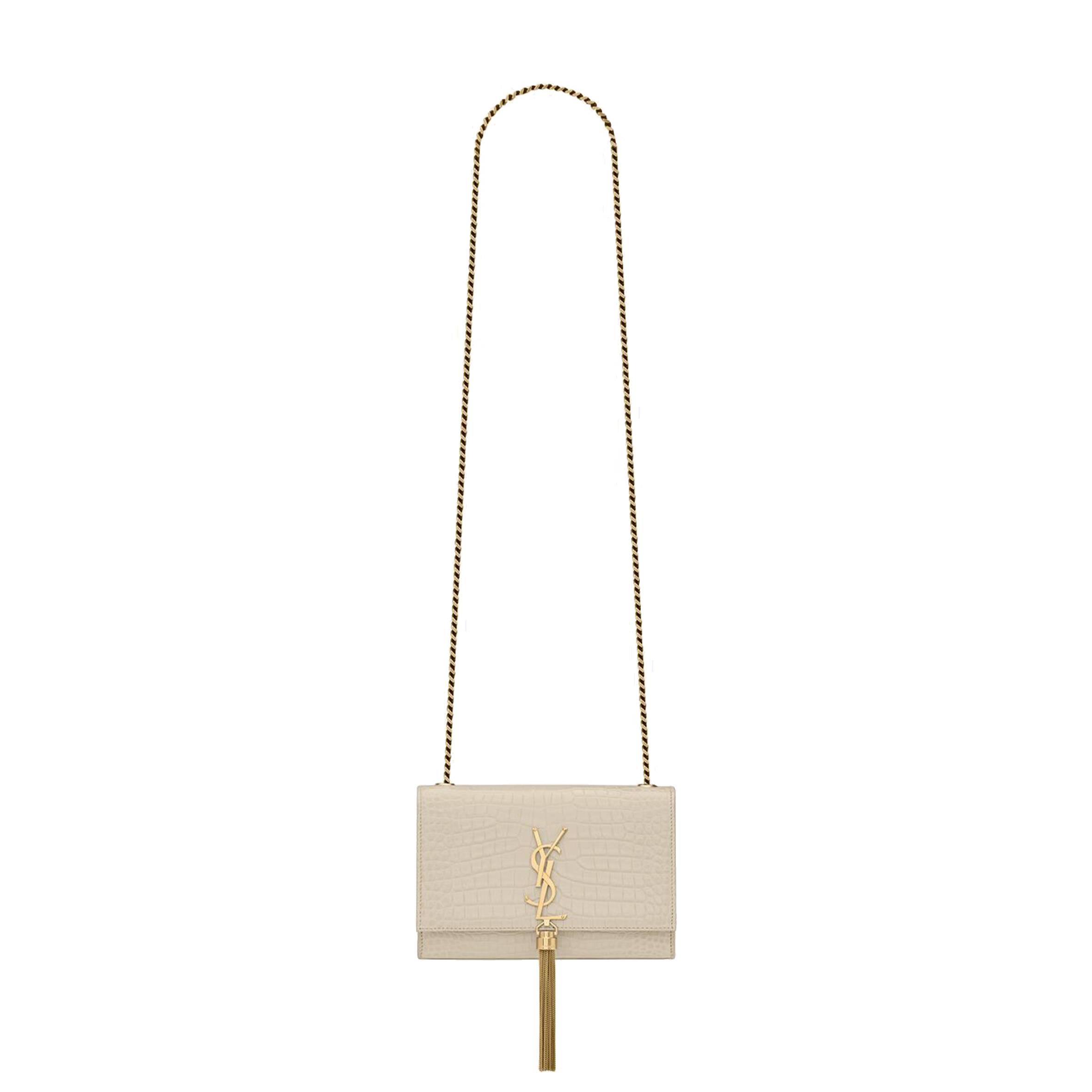 YSL KATE SMALL CHAIN BAG WITH TASSEL IN CROCODILE-EMBOSSED SHINY LEATHER 474366DND0J9207 (20*12.5*5cm)