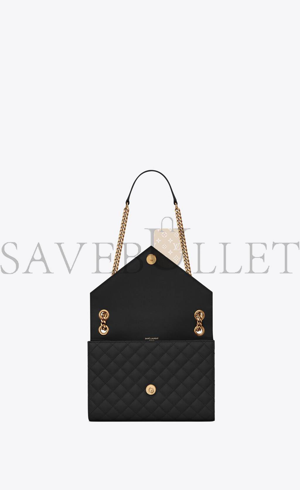 YSL ENVELOPE MEDIUM CHAIN BAG IN MIX MATELASSÉ GRAIN DE POUDRE EMBOSSED LEATHER 600185BOW911000 (24*17.5*6cm)