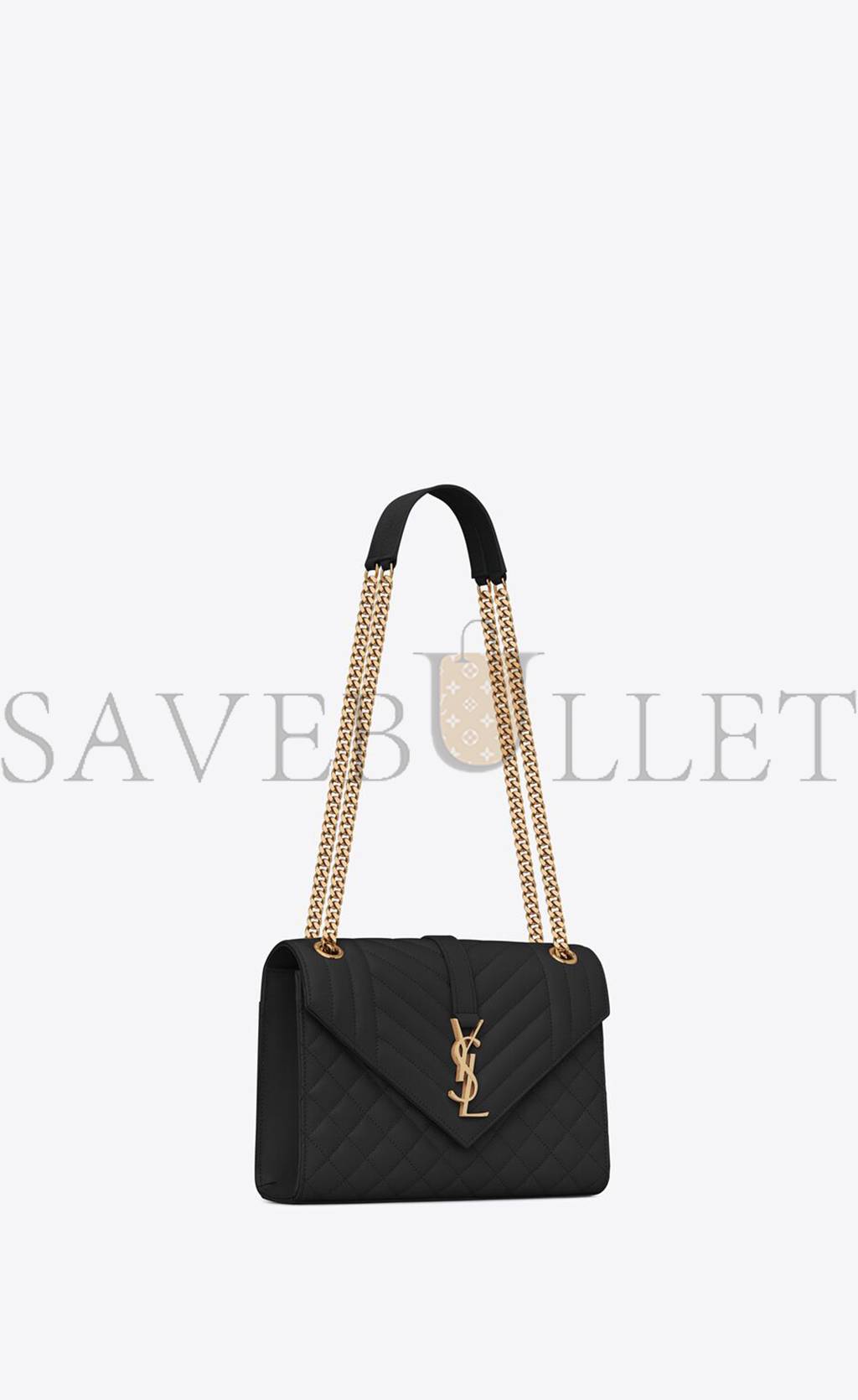 YSL ENVELOPE MEDIUM CHAIN BAG IN MIX MATELASSÉ GRAIN DE POUDRE EMBOSSED LEATHER 600185BOW911000 (24*17.5*6cm)