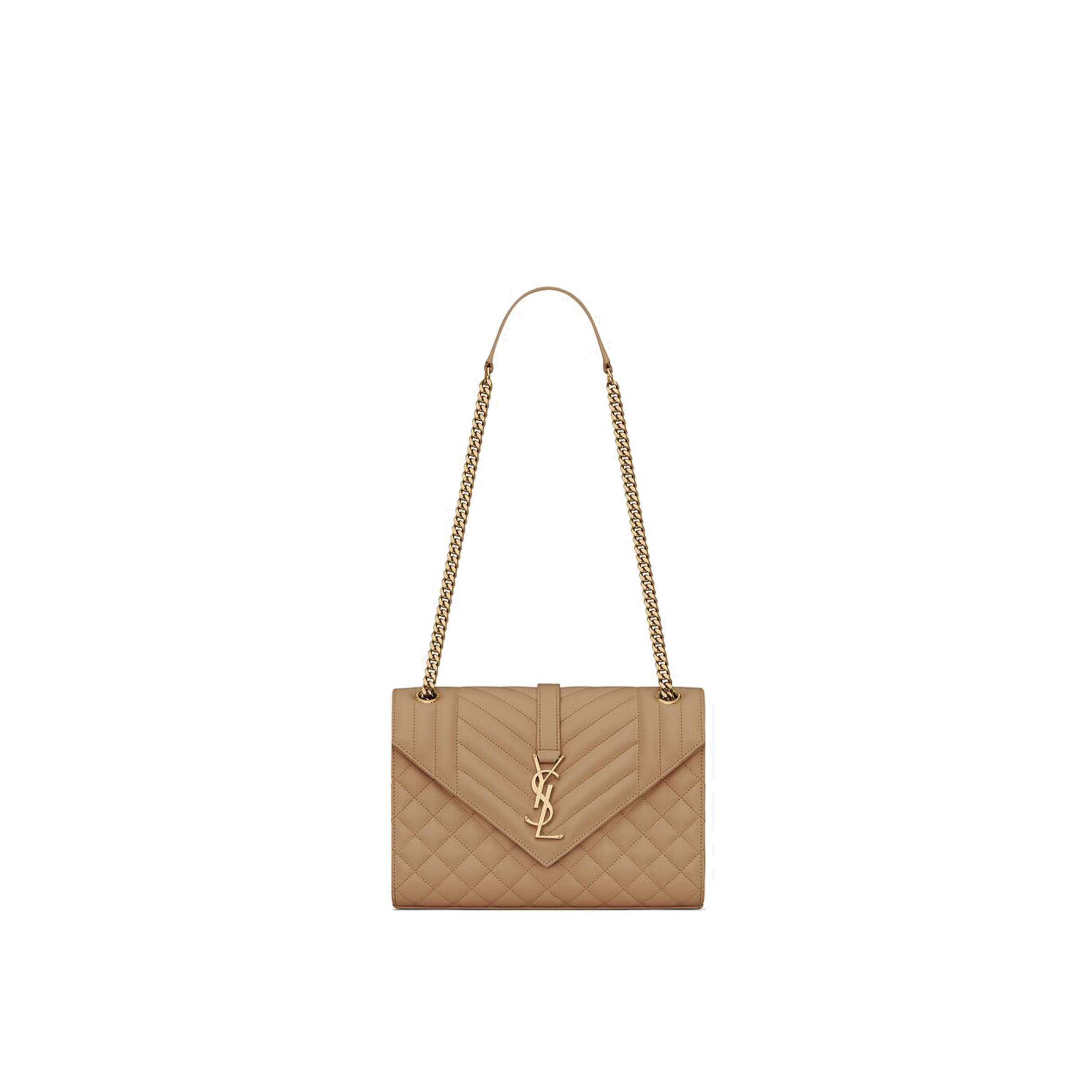 YSL ENVELOPE MEDIUM CHAIN BAG IN MIX MATELASSÉ GRAIN DE POUDRE EMBOSSED LEATHER 600185BOW912346 (24*17.5*6cm)