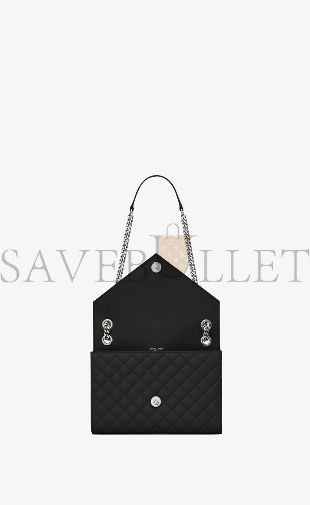 YSL ENVELOPE MEDIUM CHAIN BAG IN MIX MATELASSÉ GRAIN DE POUDRE EMBOSSED LEATHER 600185BOW921000 (24*17.5*6cm)