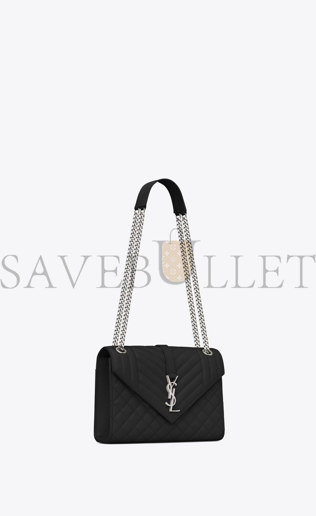 YSL ENVELOPE MEDIUM CHAIN BAG IN MIX MATELASSÉ GRAIN DE POUDRE EMBOSSED LEATHER 600185BOW921000 (24*17.5*6cm)